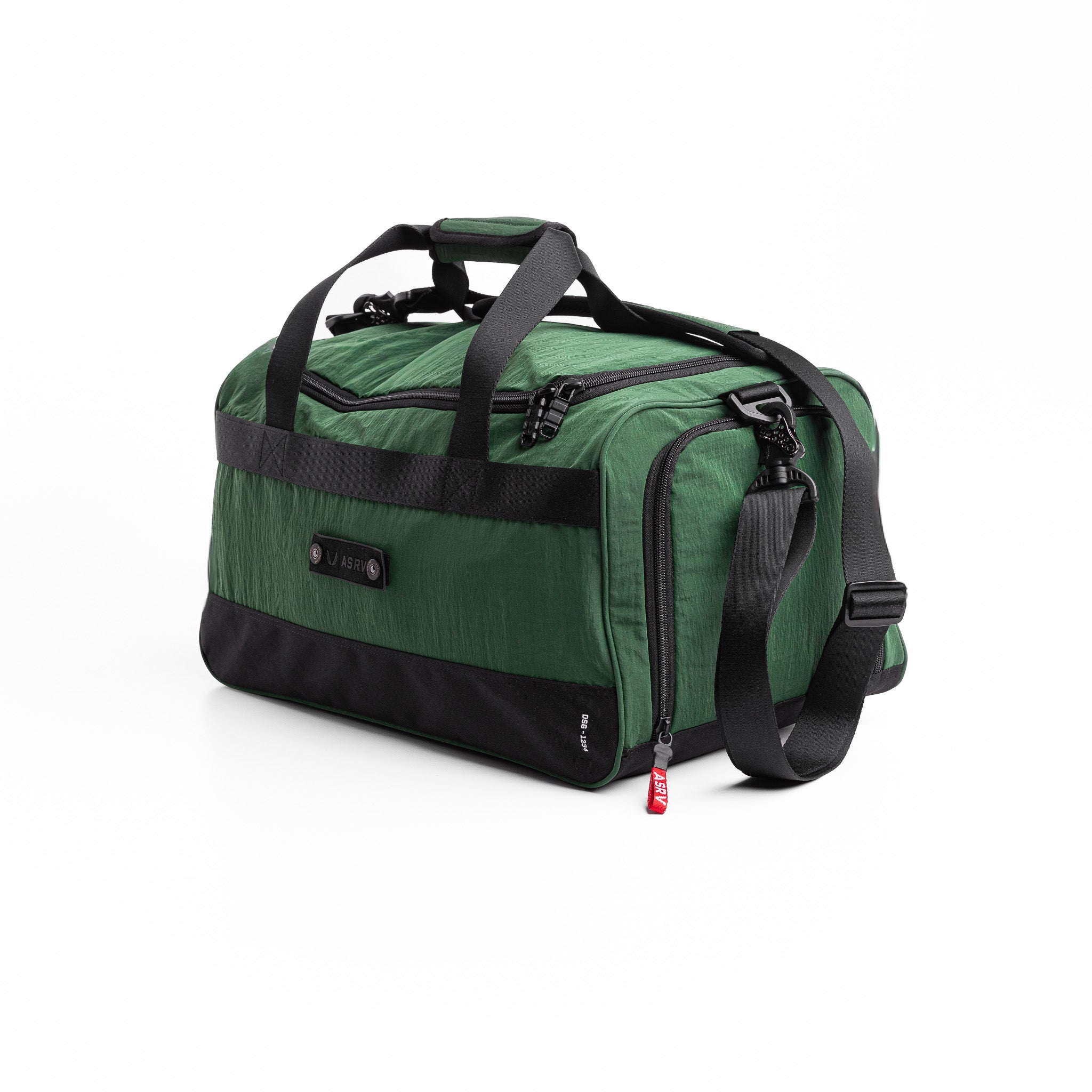 Flatlay 1234 Ripstop Duffle Bag in forest green, three-quarter view