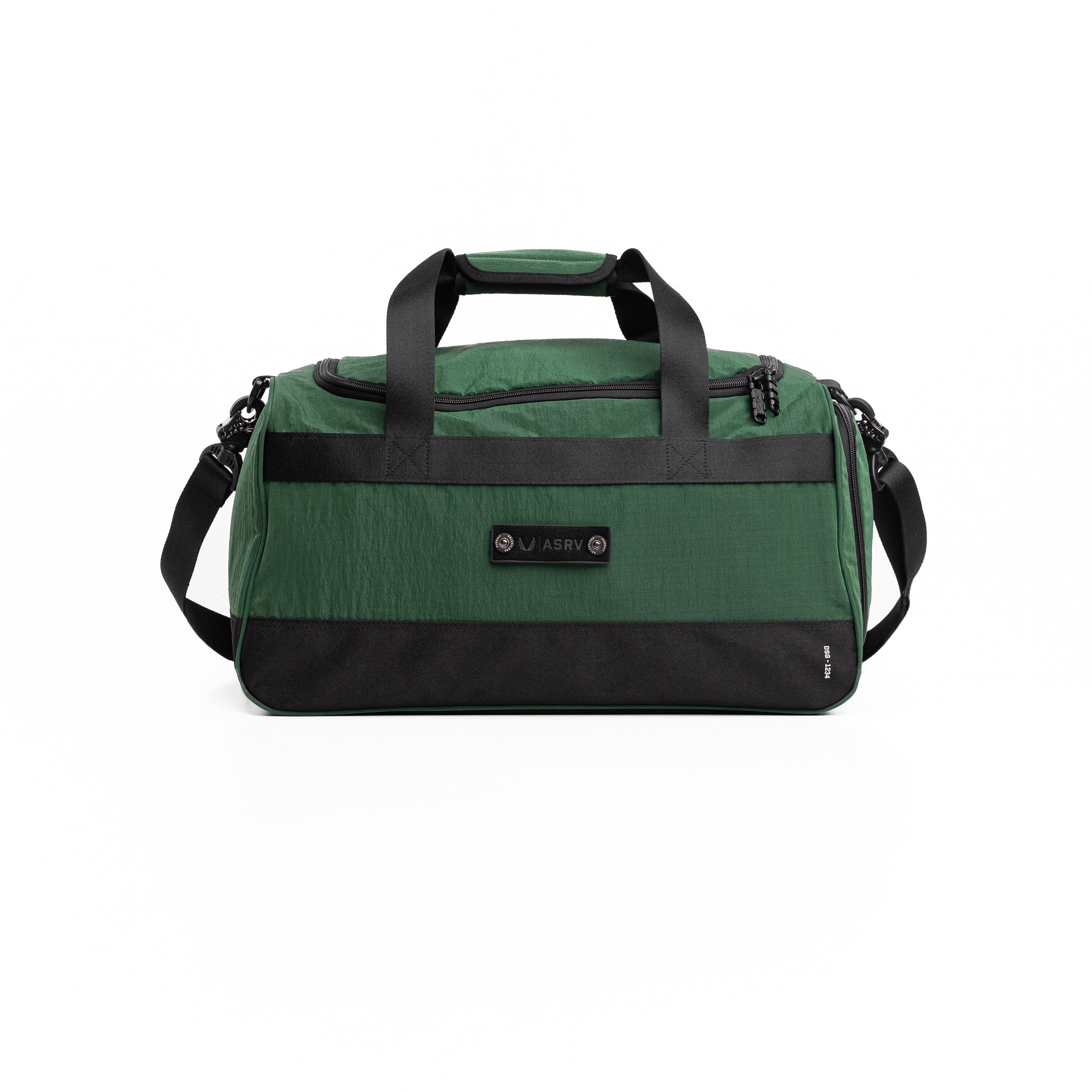 Flatlay 1234 Ripstop Duffle Bag in forest green, front view