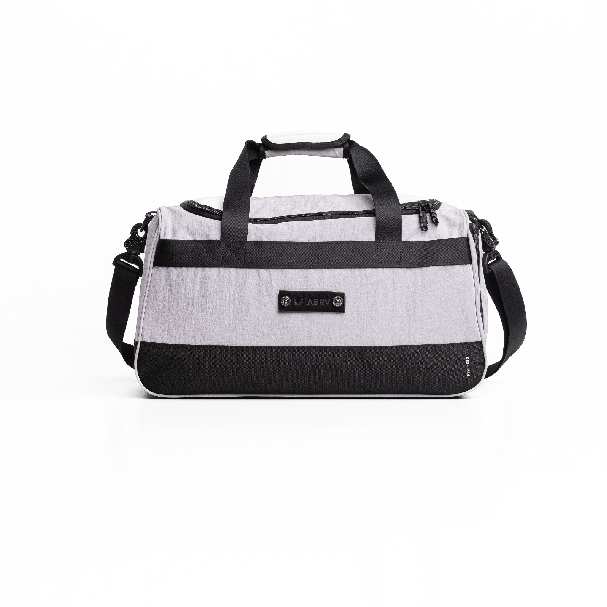 Flatlay 1234 Ripstop Duffle Bag in slate grey and black, front view