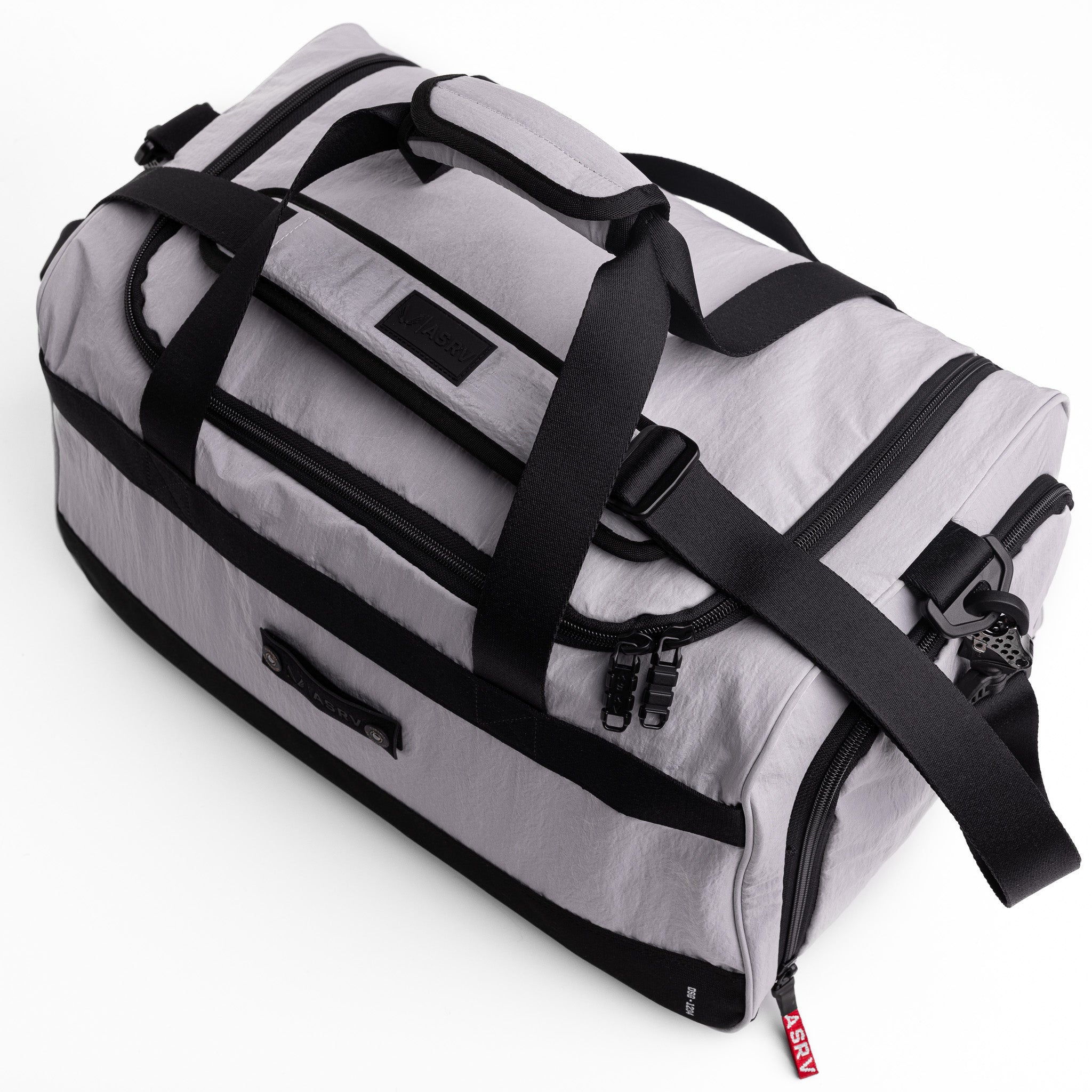 Flatlay 1234 Ripstop Duffle Bag in Slate Grey, angled view