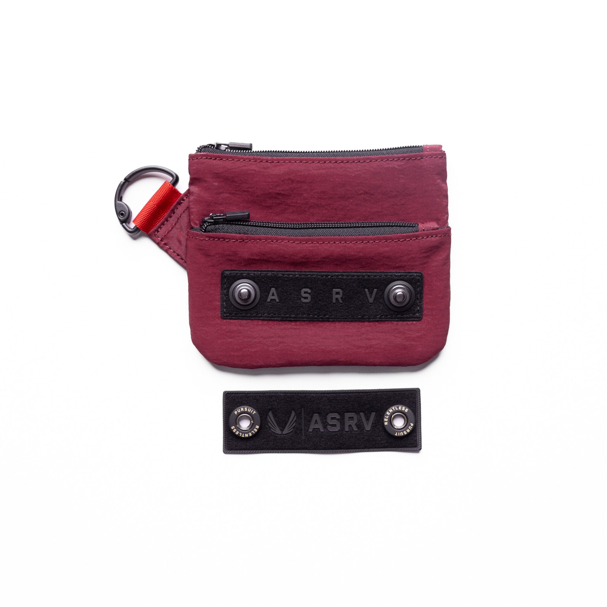 Flatlay 1235 Ripstop Clip Bag in crimson, front view with detachable strap