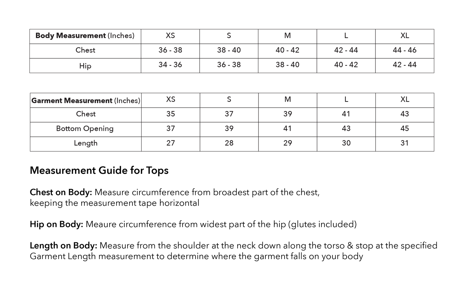 Size guide
