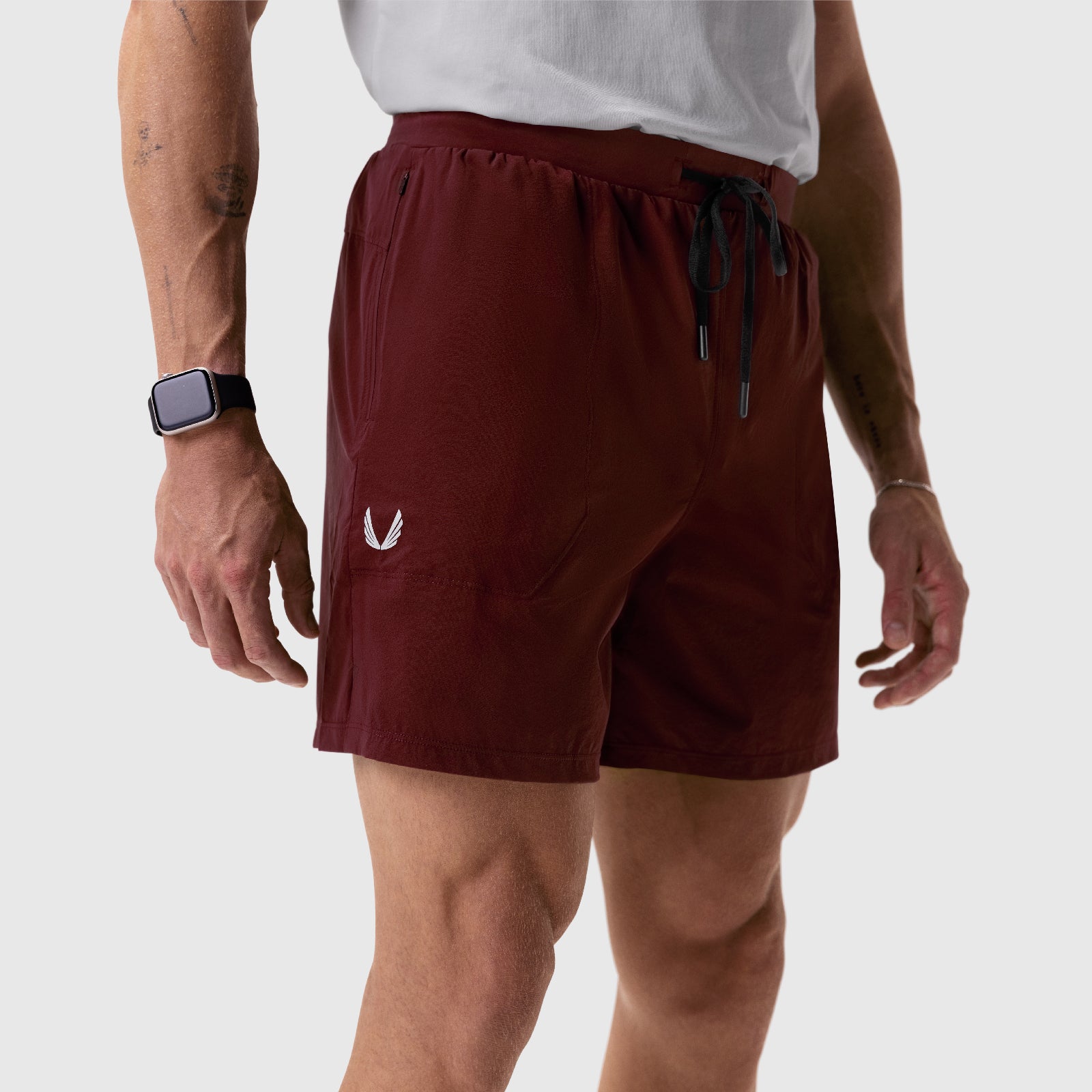 Aerotex Training Short in crimson worn by model, side view