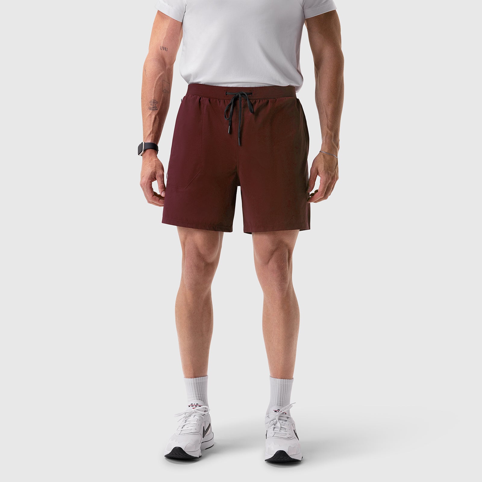Aerotex Training Short in crimson worn by model, front view
