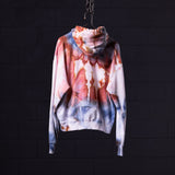 SM'22 Tie Dye Hoodie in pink, blue, and white tie dye, displayed on hanger back view