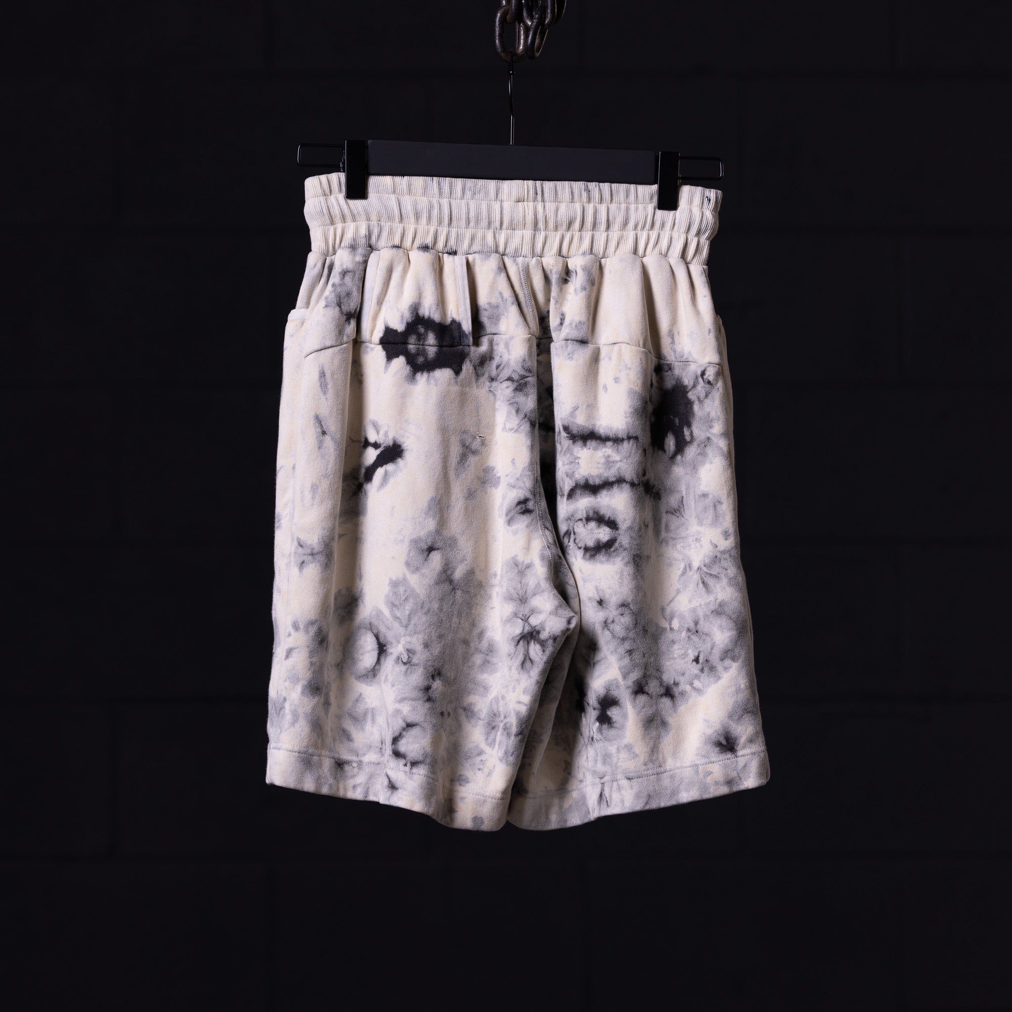 2019 Tie Dye Sweat Short in cream and black tie dye, front view