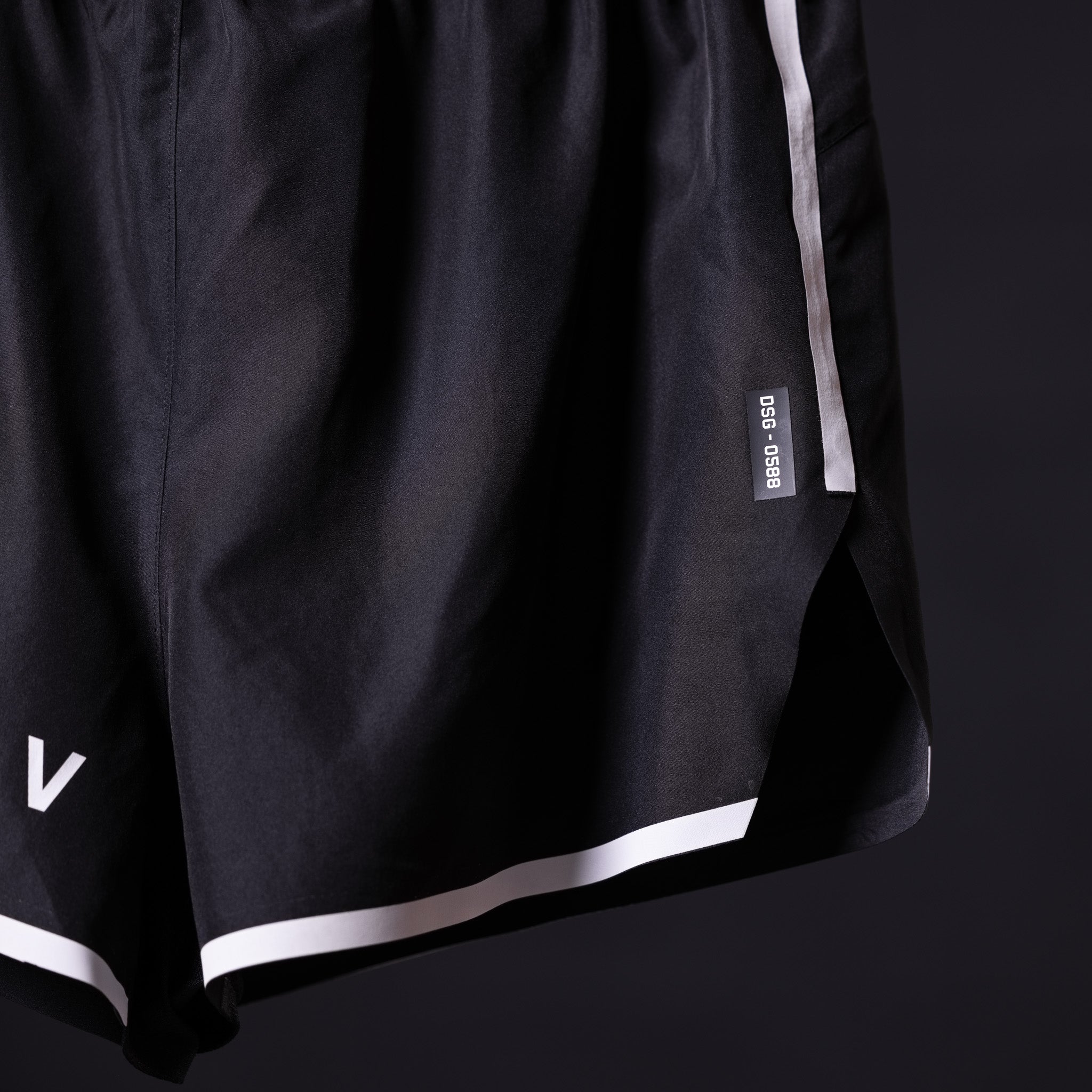 Reflective 3" Run Short in black with white trim detail shot