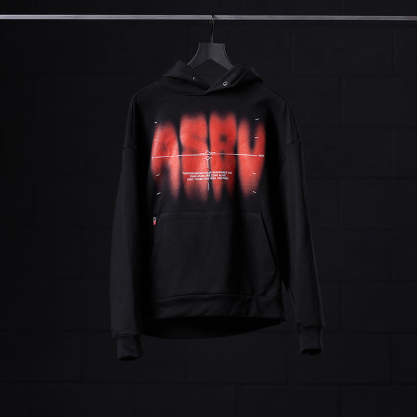 0874. Tech-Terry™ Zip Pocket Hoodie - Black "Target Acquired"