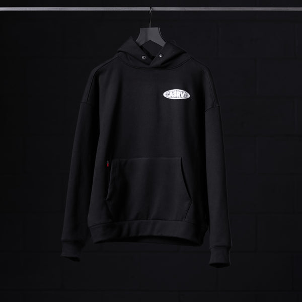 0874. Tech-Terry™ Zip Pocket Hoodie - Black "Global Reach"