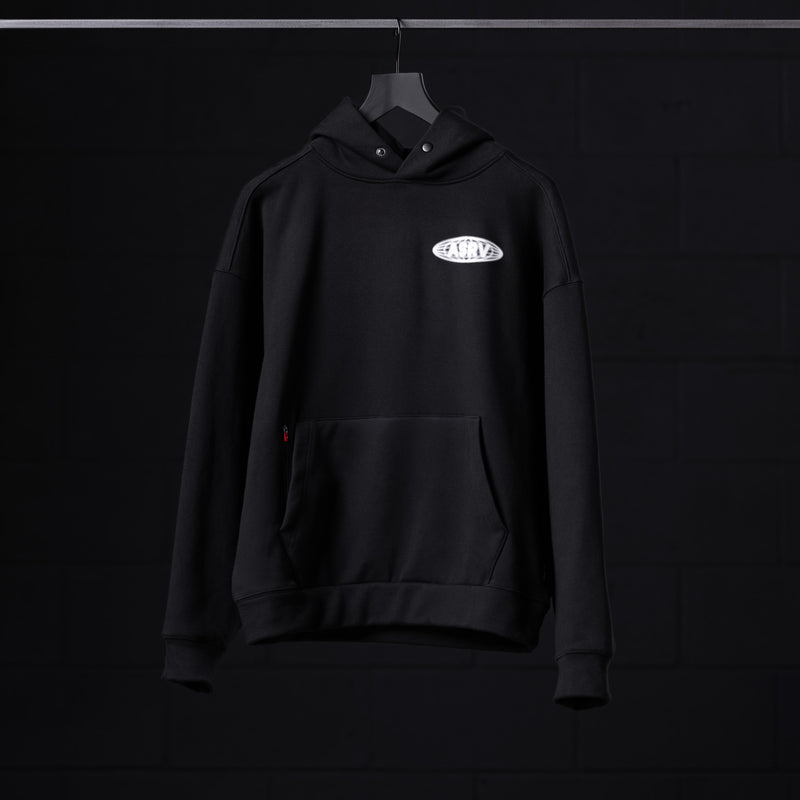 0874. Tech-Terry™ Zip Pocket Hoodie - Black "Global Reach"