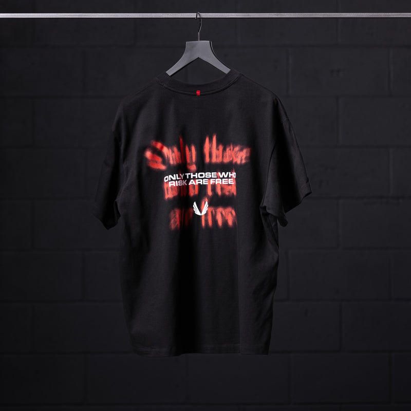 0797. Tech Essential™ Relaxed Tee - Black "Risk Protocol"