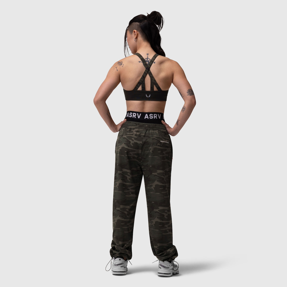 W036 Ripstop Relaxed Track Pant in Dark Camo, back view on model