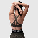 W039. Lycra Hybrid Sports Bra - Dark Camo
