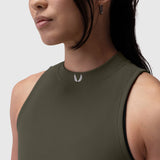 W023. Performance Ribbed Mockneck Tank - Olive
