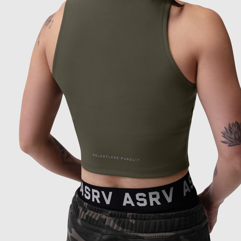 W023. Performance Ribbed Mockneck Tank - Olive
