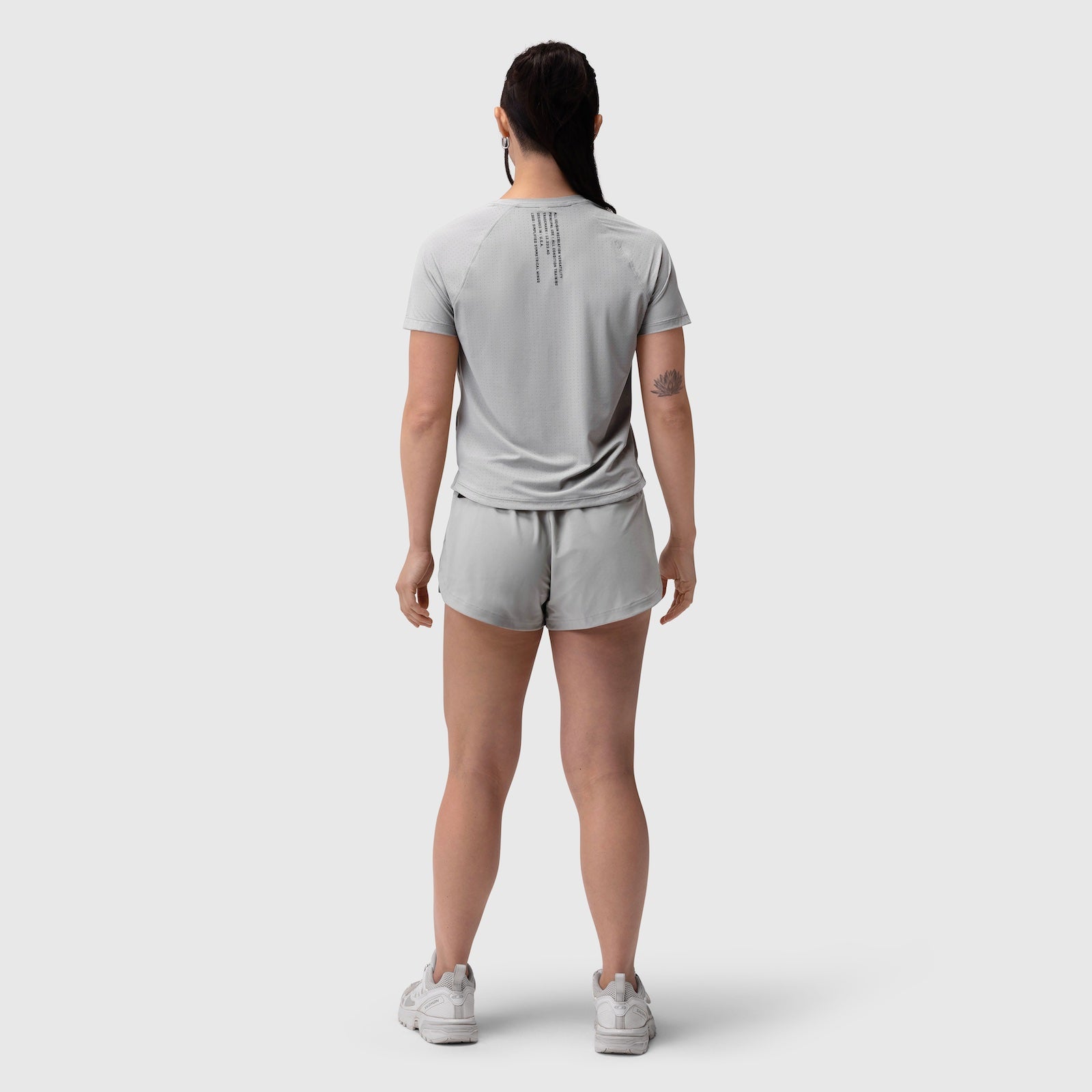 Laser-Vent Established Tee in slate grey, worn by model from back view