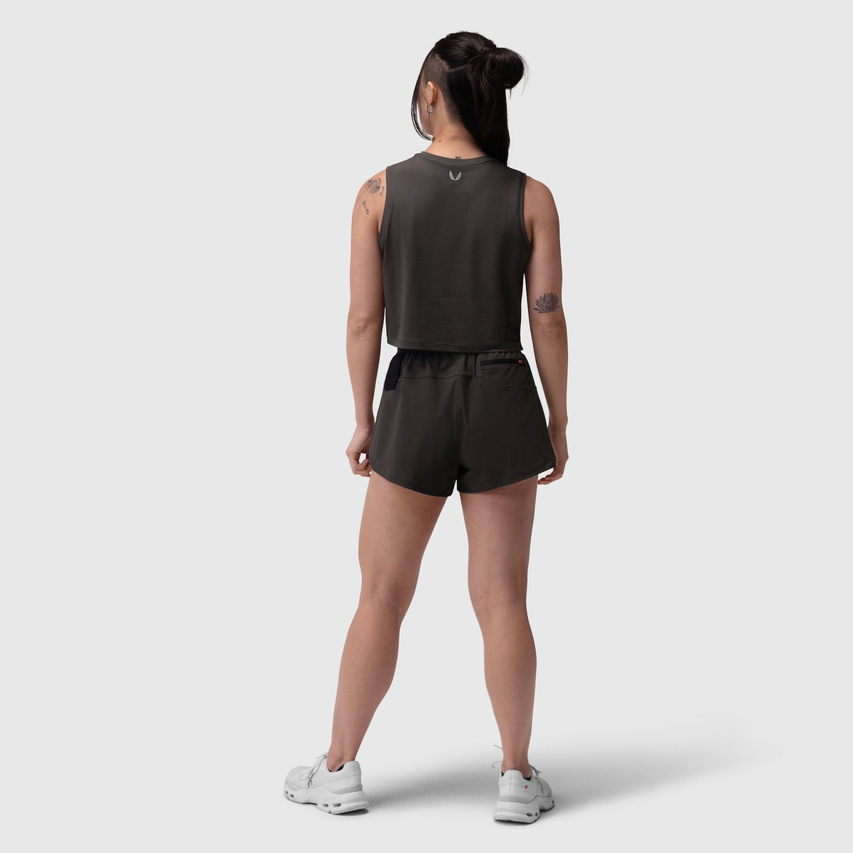 Black AeroSilver® tank top worn by model, back view