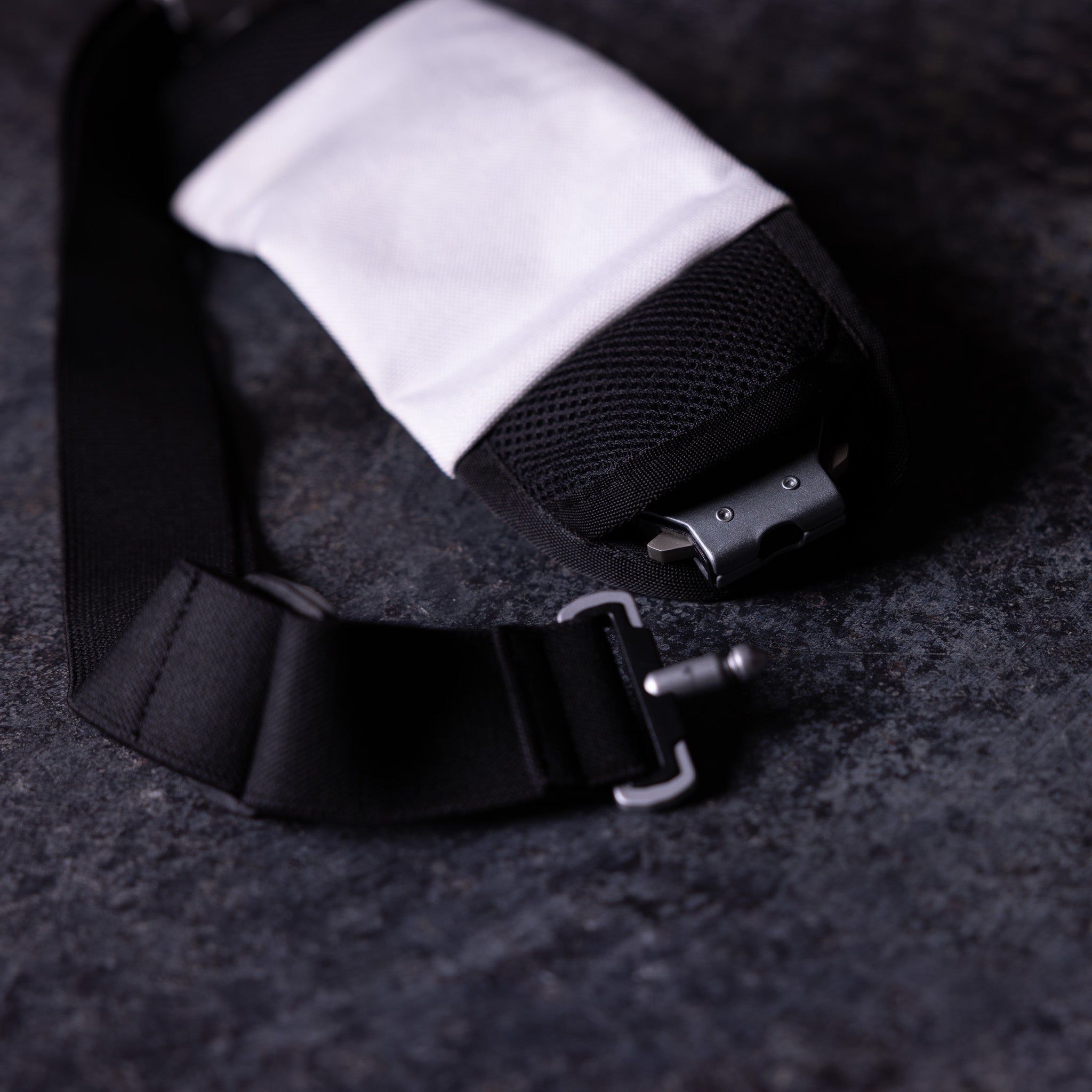 WN'18 Training Belt Pack in black with white interior pocket, overhead view