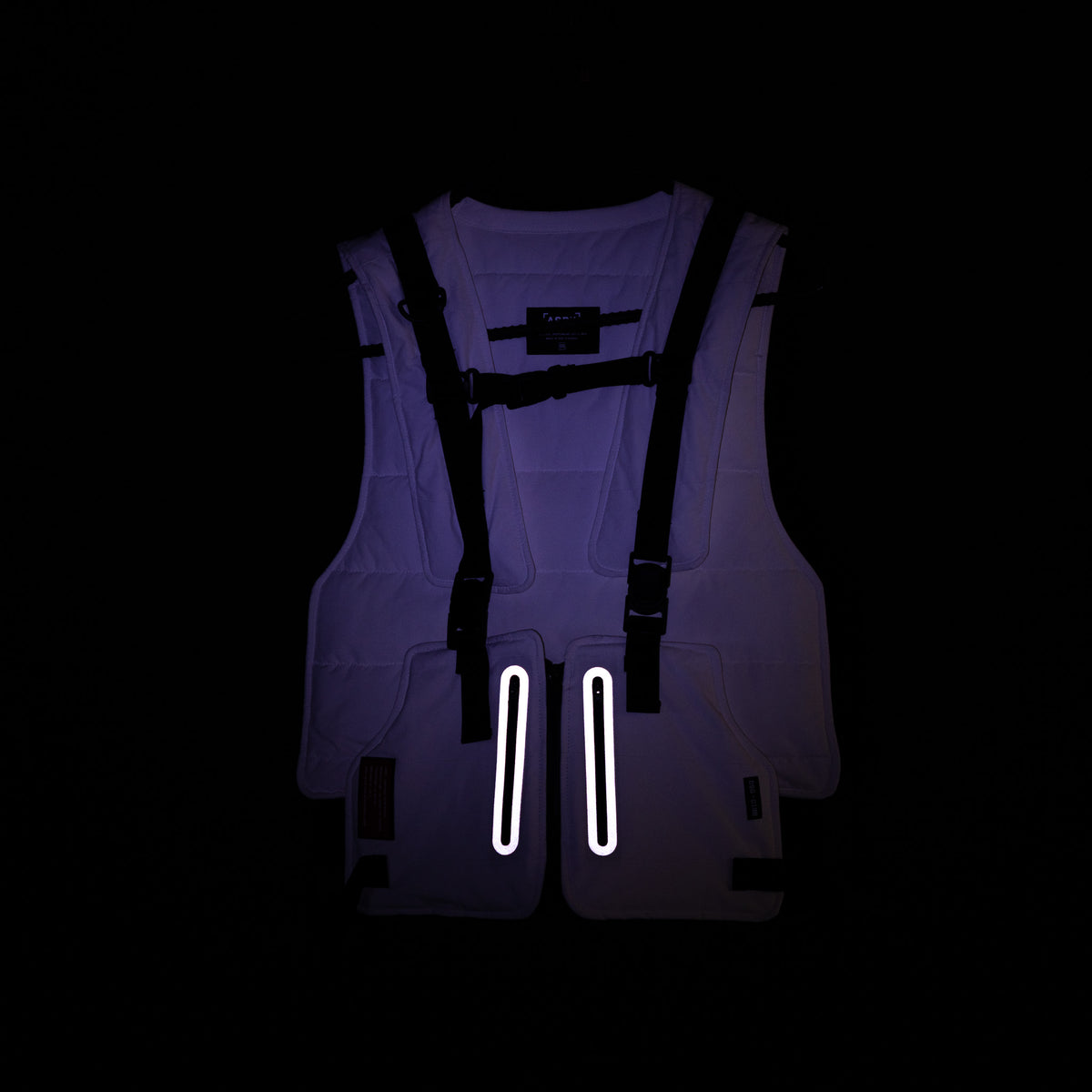 2018 Technical Vest in purple, front view with reflective straps, on hanger