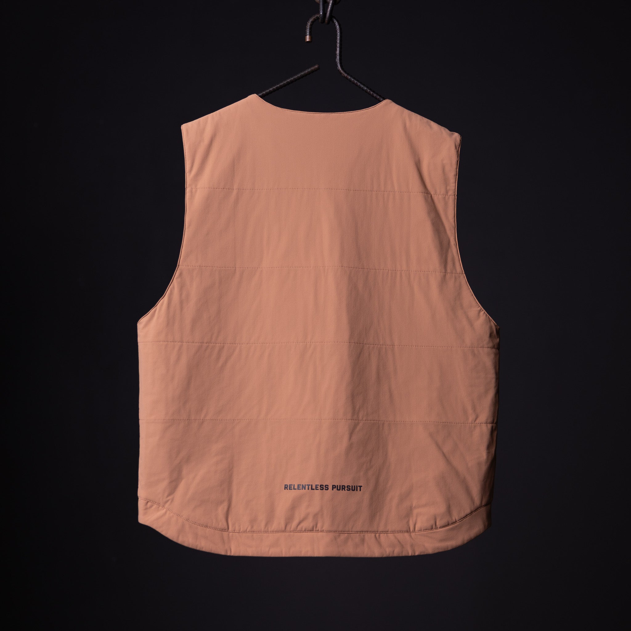 flatlay FA'22 Insulated Gilet Vest in tan, back view