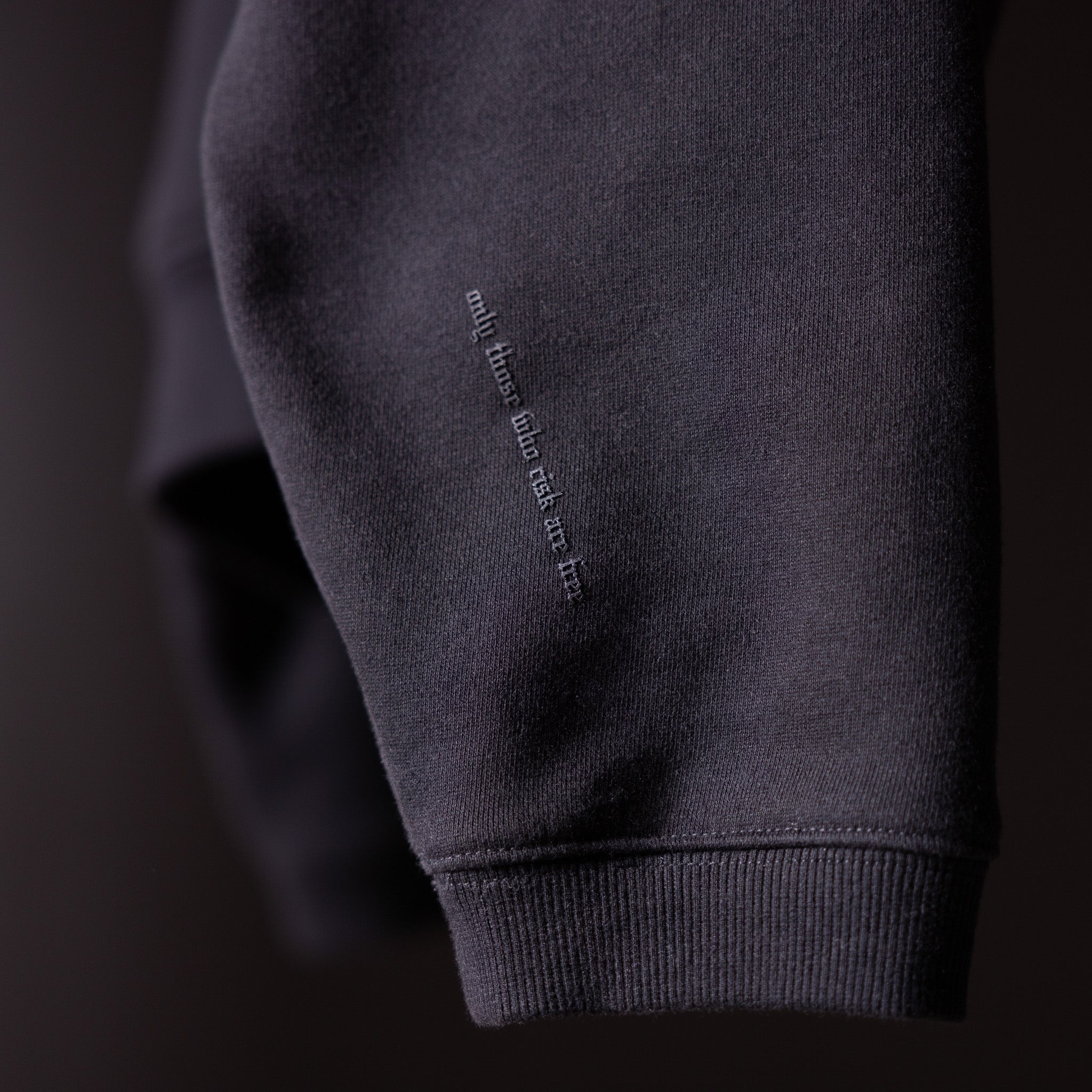 2021 Zip Pocket Quarter Zip in charcoal gray, close-up detail of sleeve and pocket