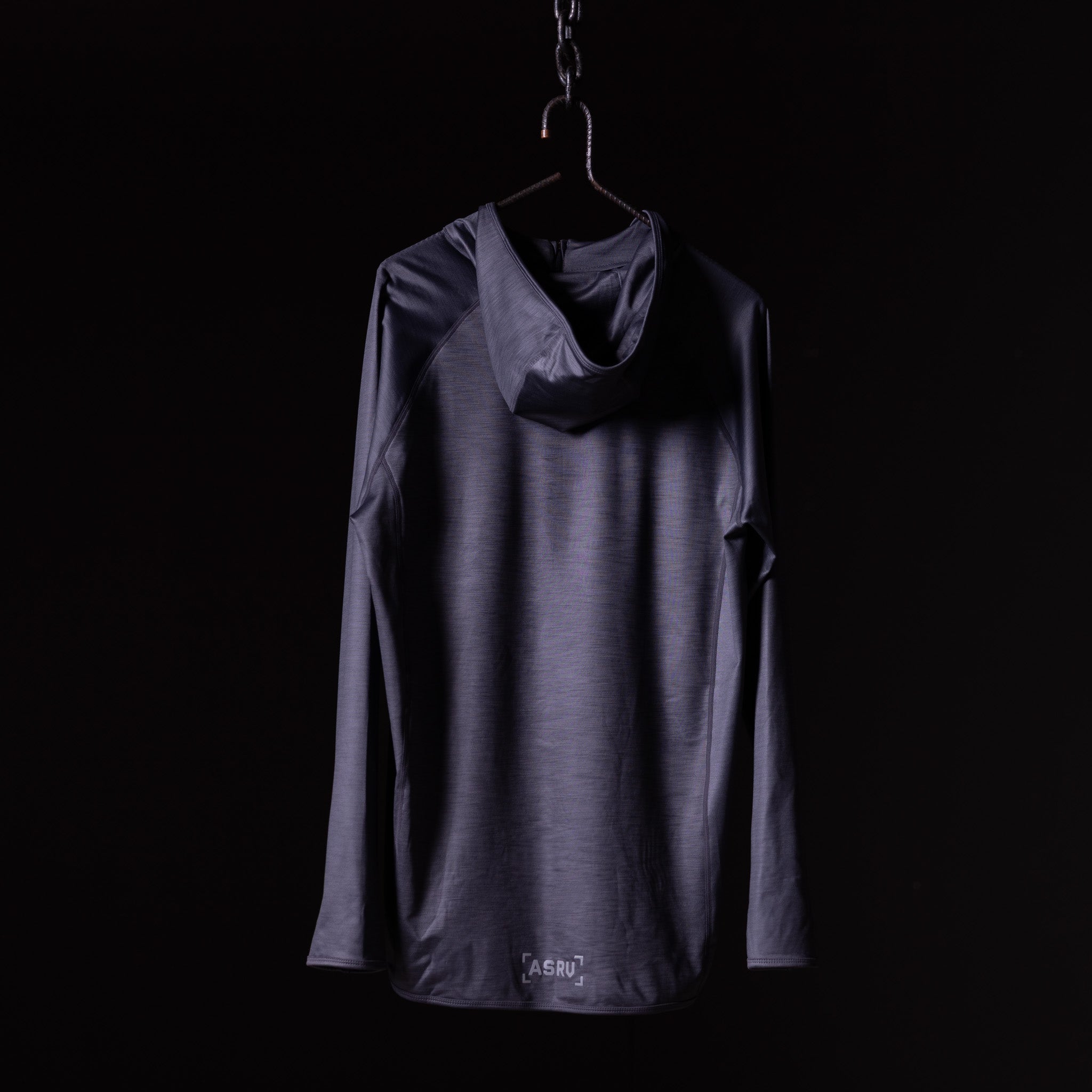 SM'18 Quarter Zip Hoodie in navy, displayed on hanger against black background