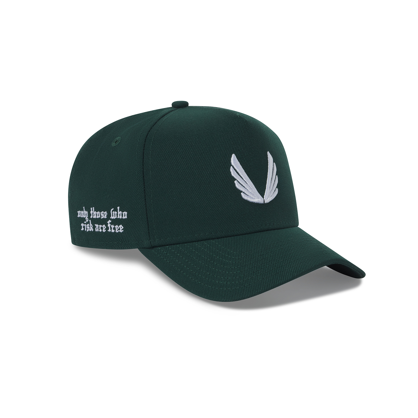 New Era 9Forty A-Frame Hat in forest green with white wing logo, angled product view
