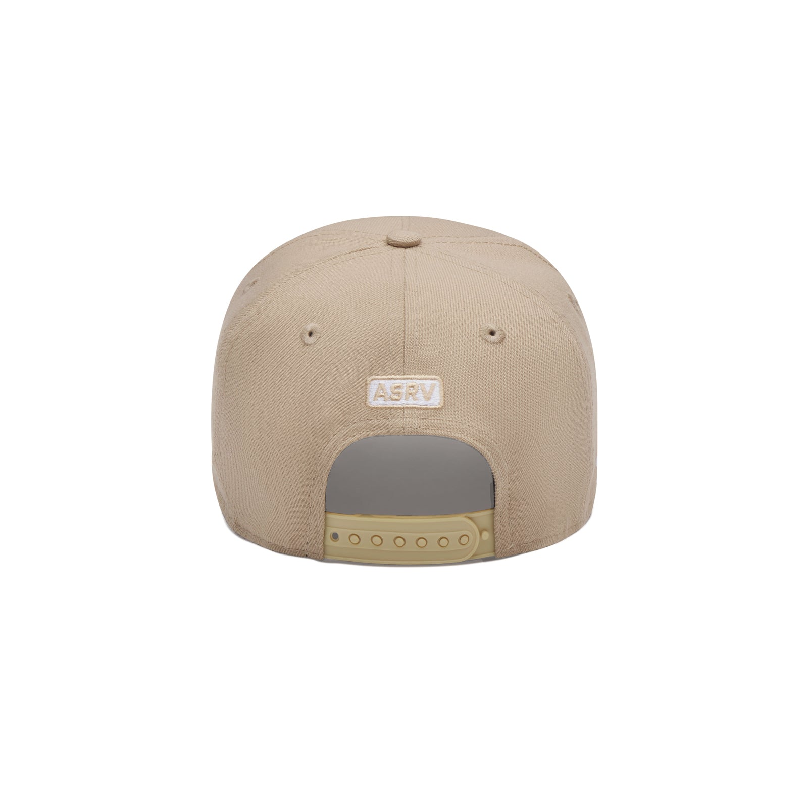 flatlay New Era 9Forty A-Frame Hat in beige and white, back view