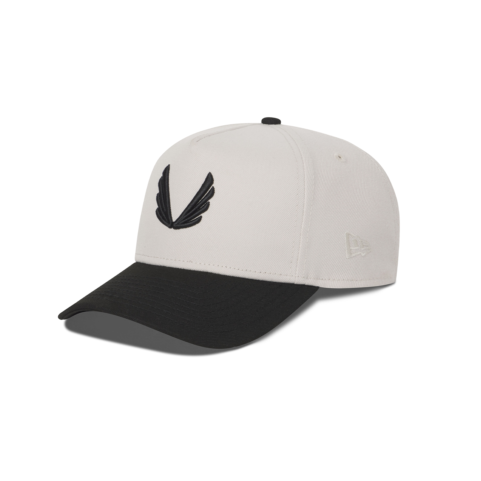 flatlay New Era 9Forty A-Frame Hat in stone and black two-tone, front view