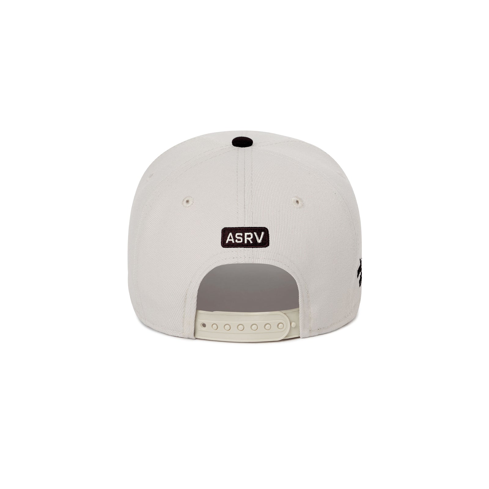 flatlay New Era 9Forty A-Frame Hat in stone and dark earth two tone, back view