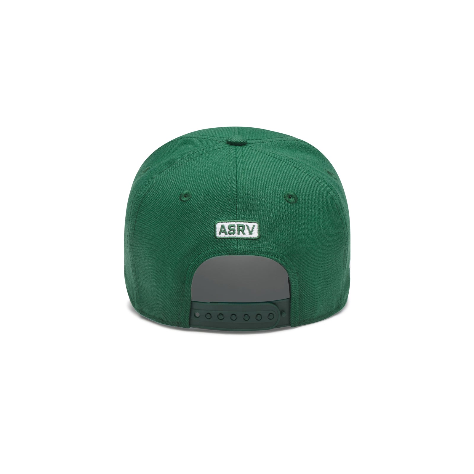 flatlay New Era 9Forty A-Frame Hat in emerald green with white logo, back view
