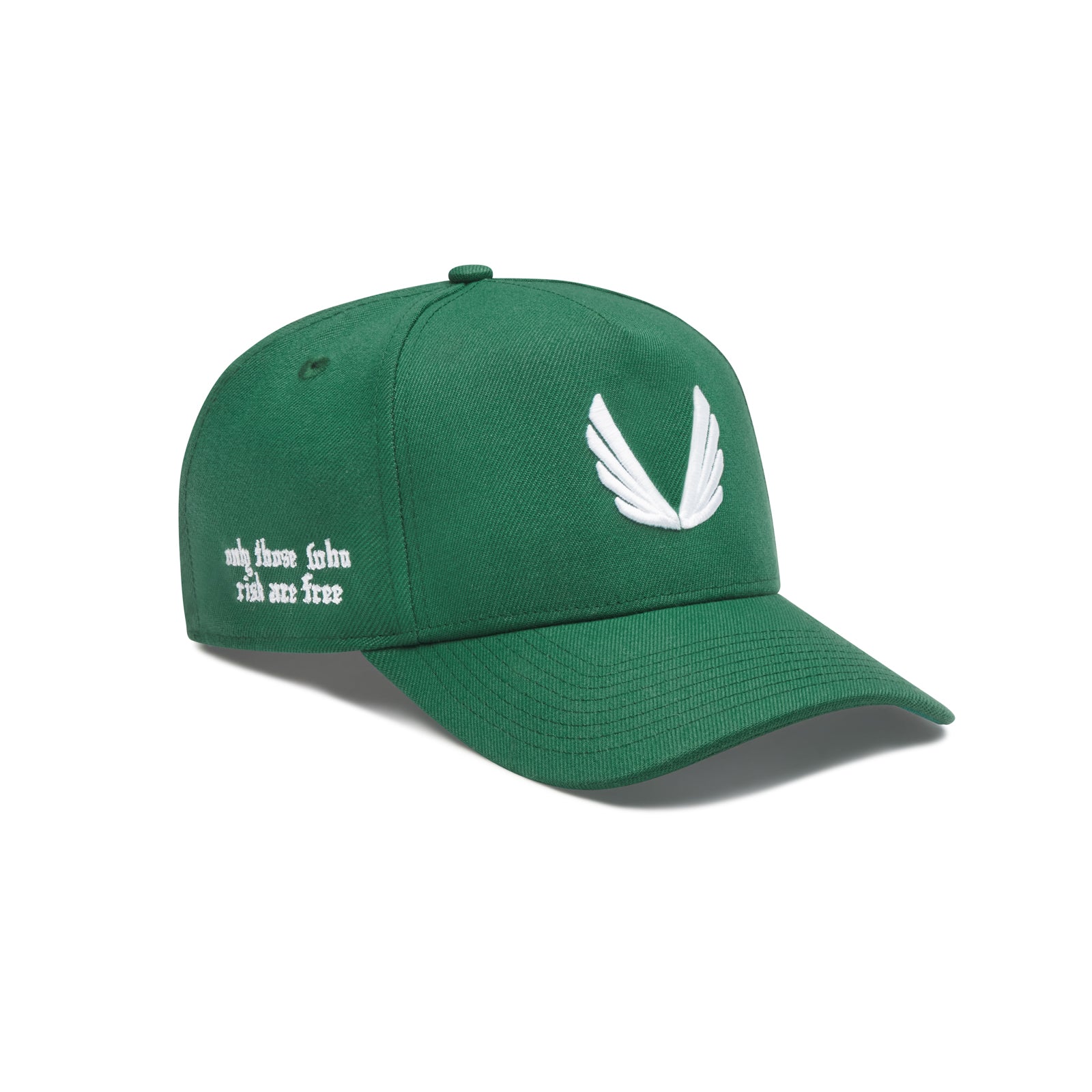 New Era 9Forty A-Frame hat in emerald green with white logo, angled product view