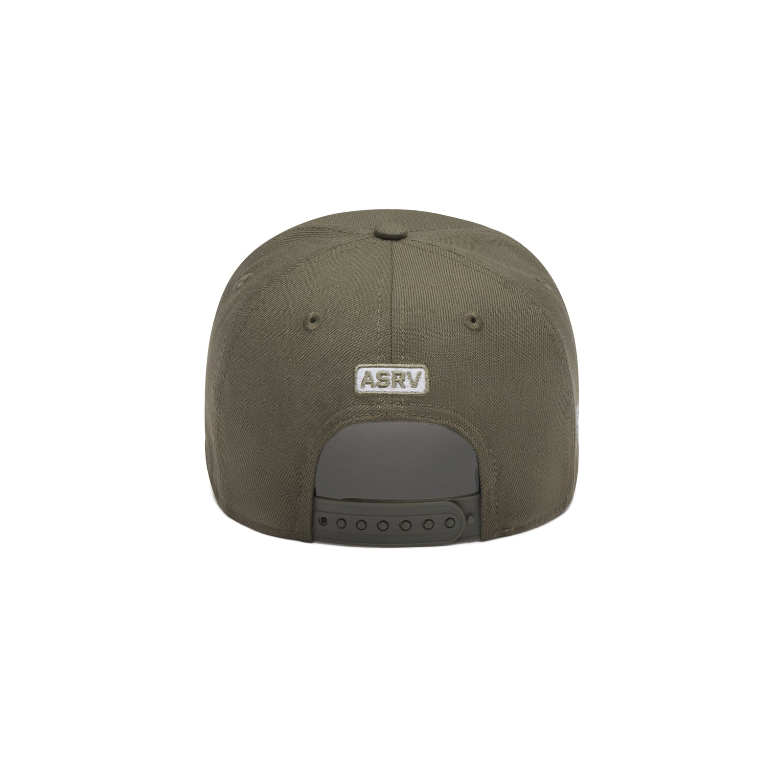 flatlay New Era 9Forty A-Frame Hat in faded olive and white, back view