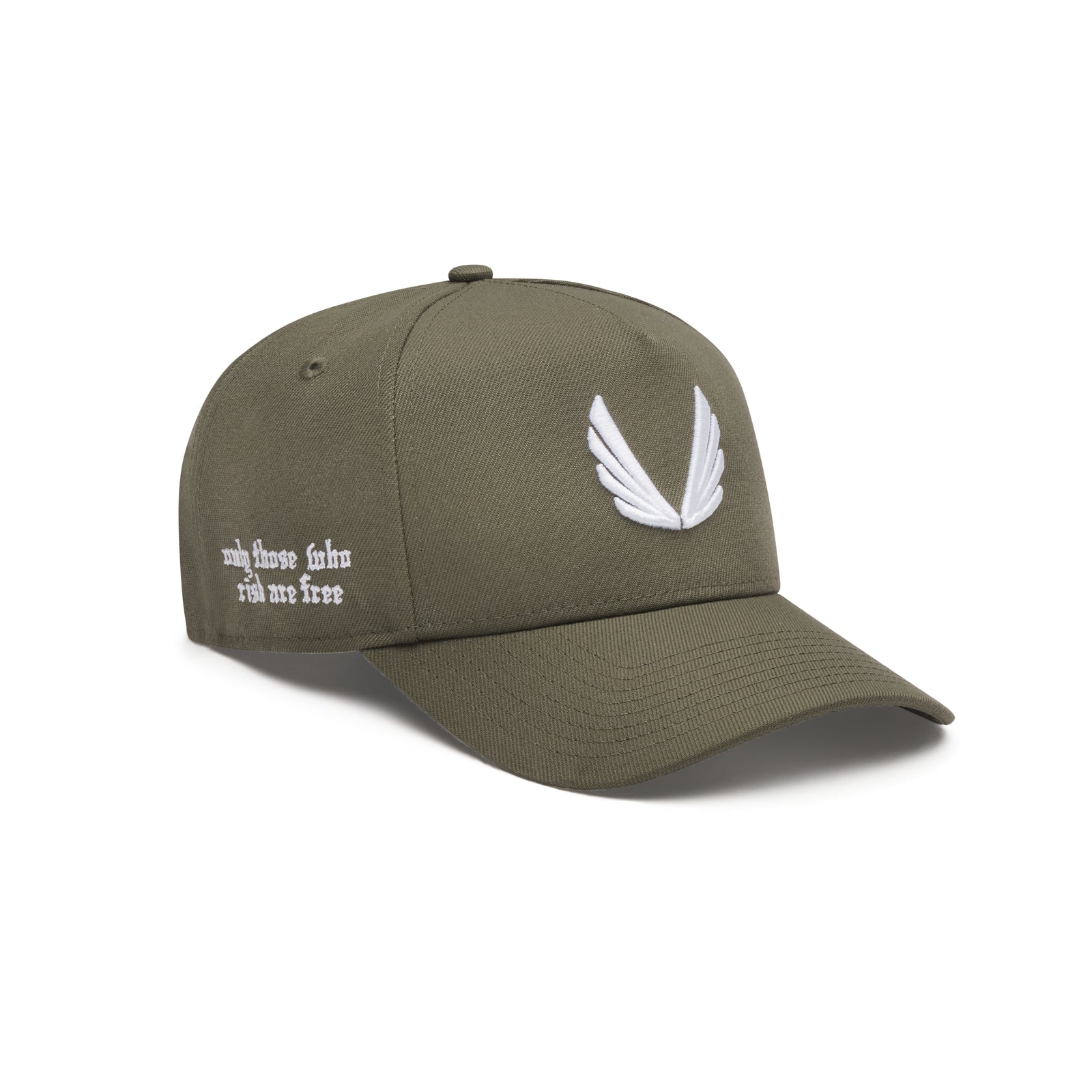 New Era 9Forty A-Frame Hat in faded olive with white wing logo, angled side view