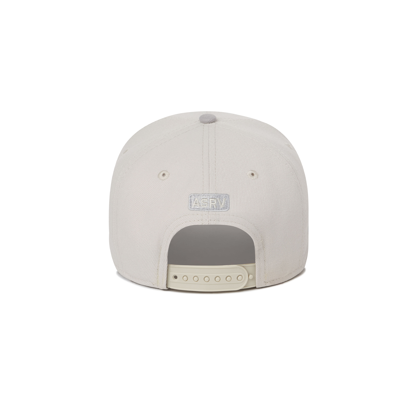 flatlay New Era 9Forty A-Frame Hat in stone and grey, back view