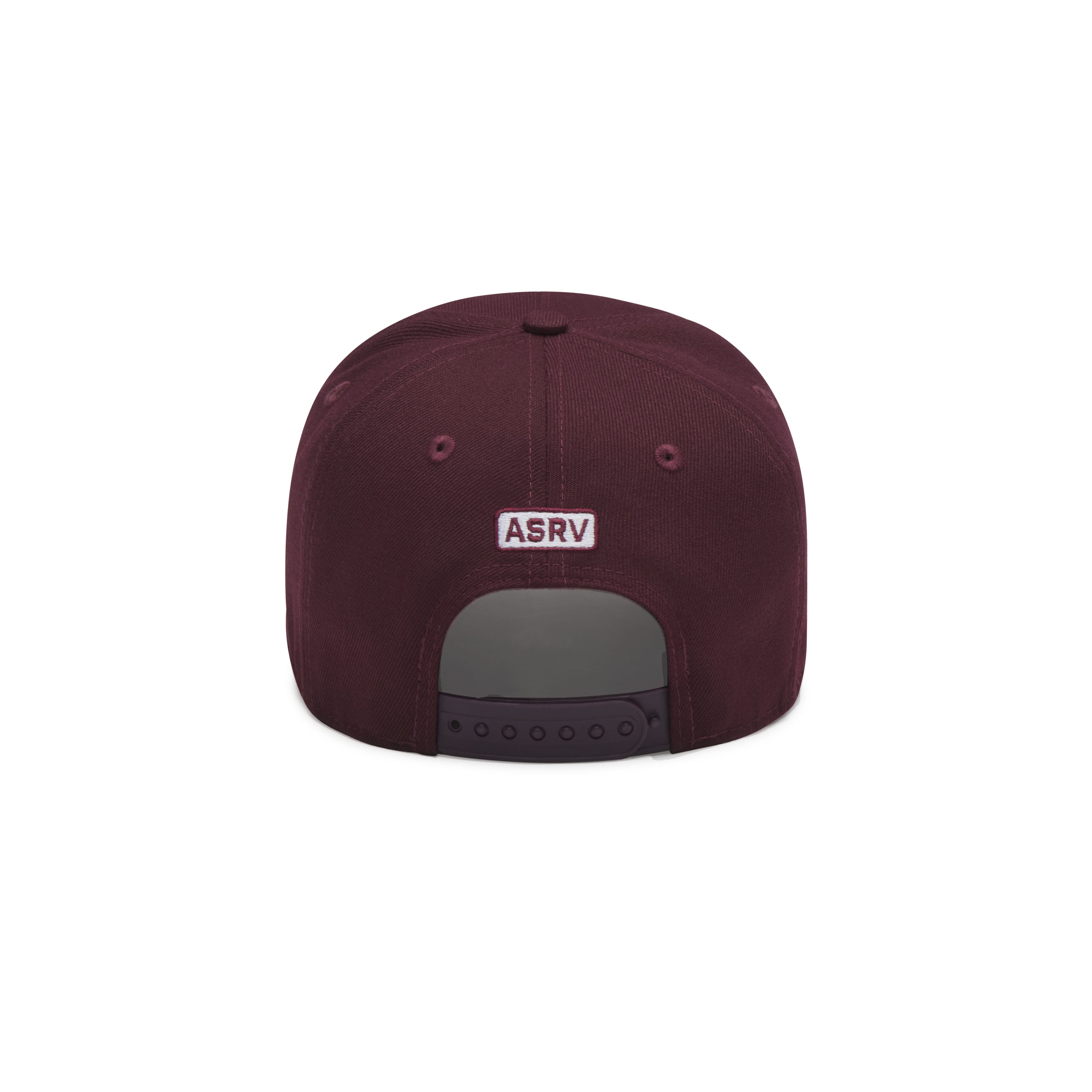 flatlay New Era 9Forty A-Frame Hat in maroon with white ASRV label, back view
