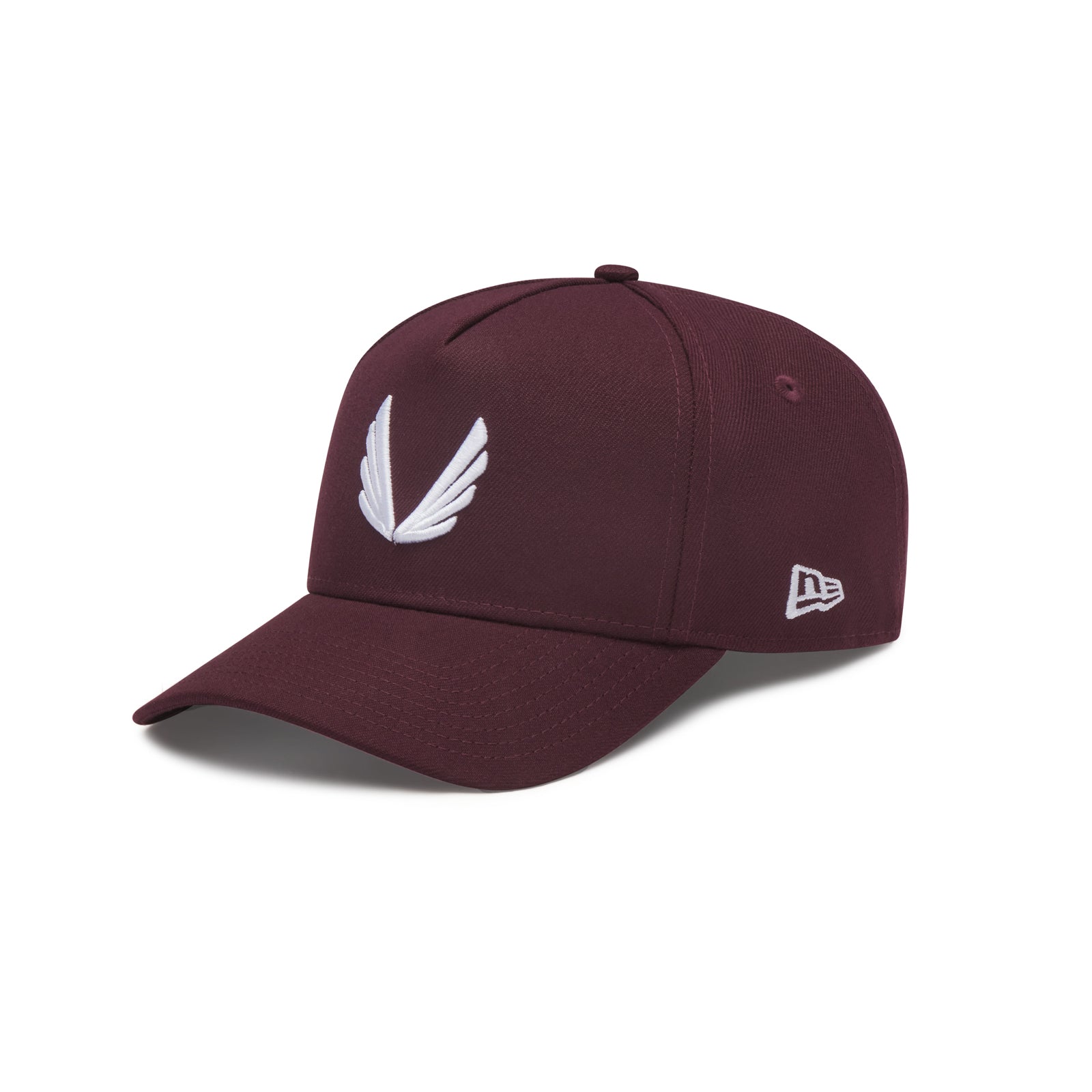 flatlay New Era 9Forty A-Frame Hat in maroon with white wing logo, front view