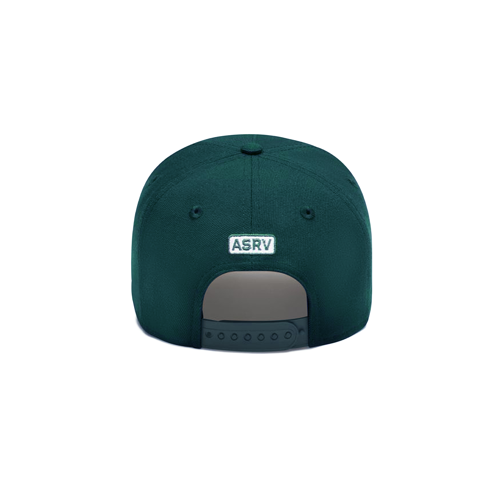flatlay New Era 9Forty A-Frame Hat in pacific green with ASRV logo, back view
