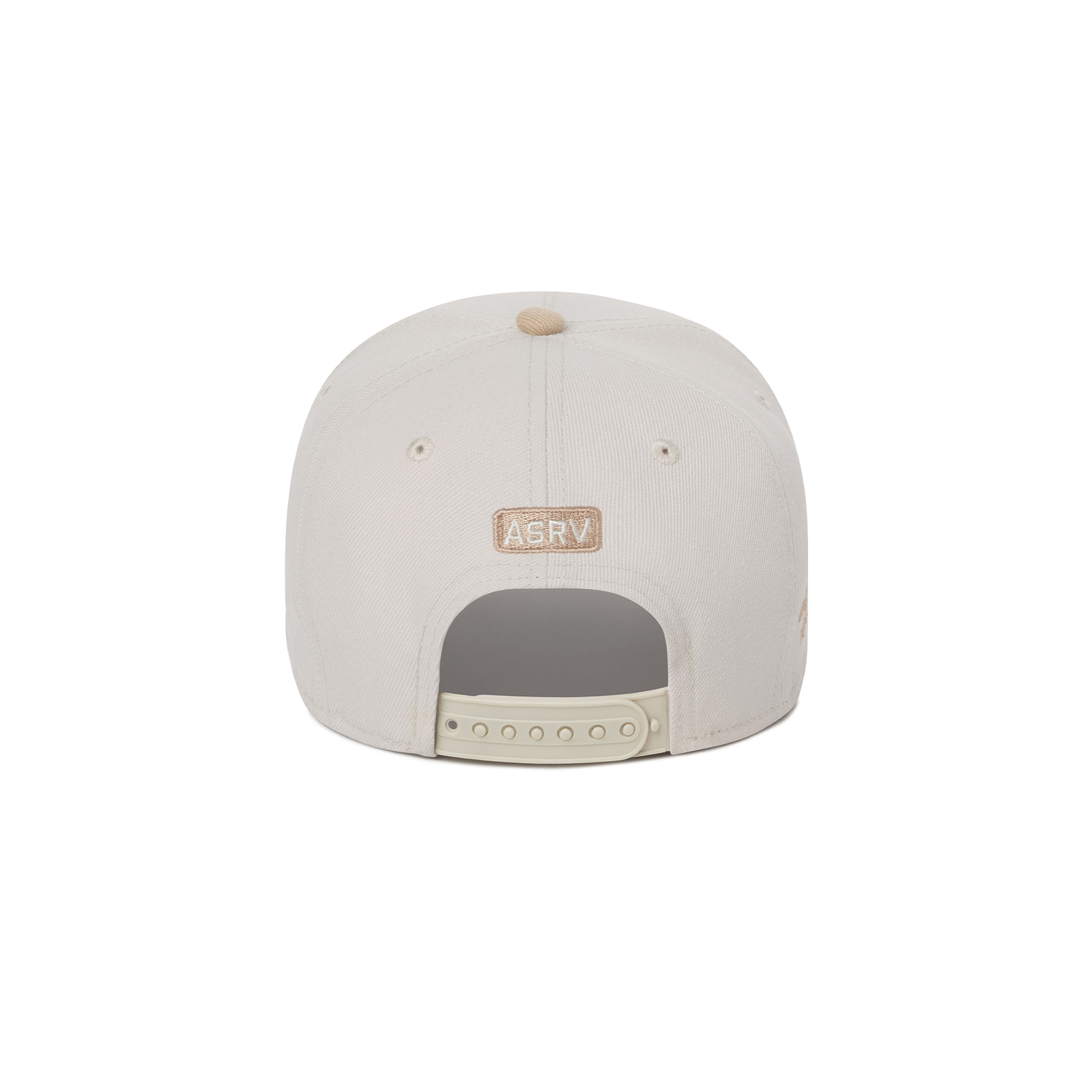 flatlay New Era 9Forty A-Frame Hat in stone and beige, back view