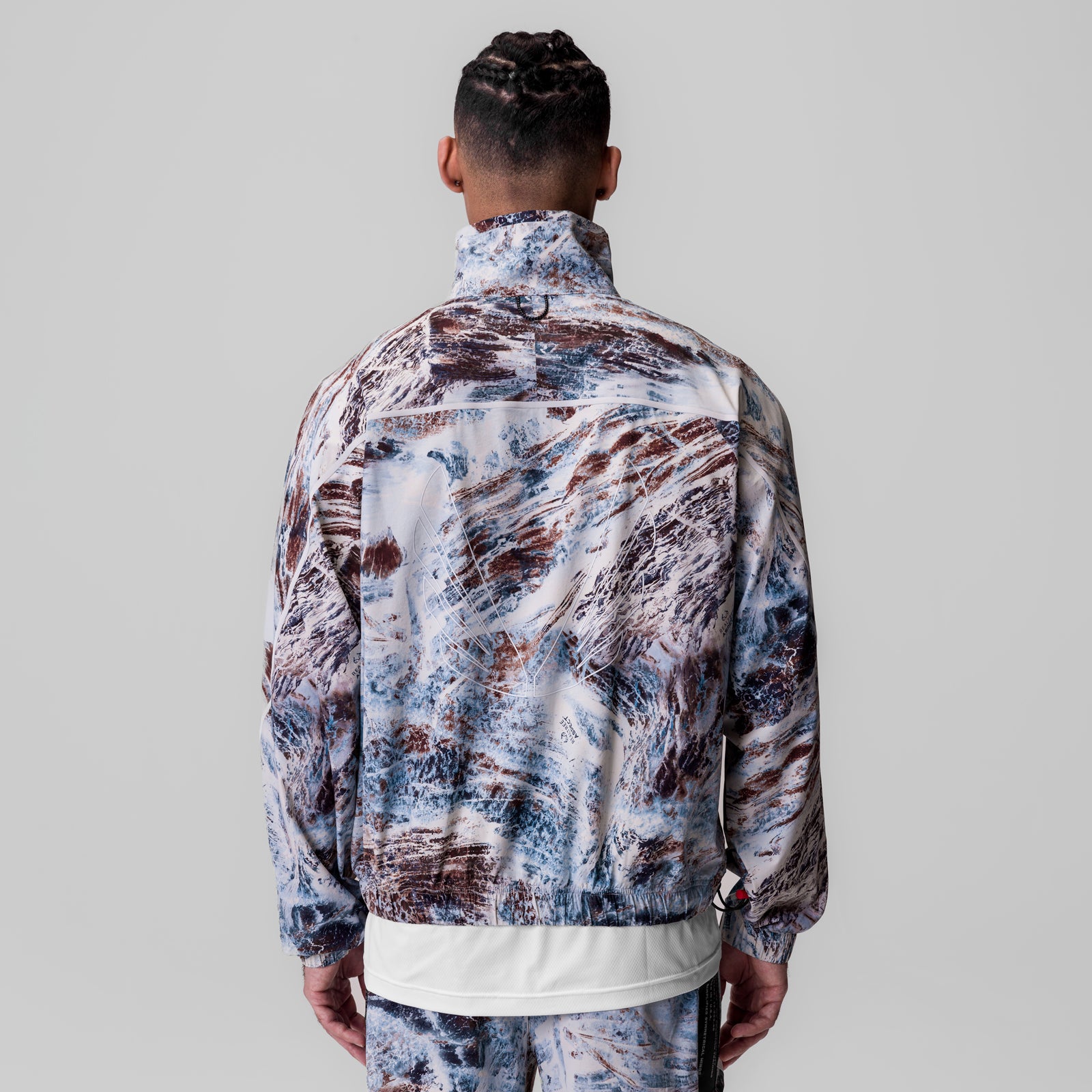 Aerotex Track Jacket in blue/brown Realtree Aspect camo, back view on model