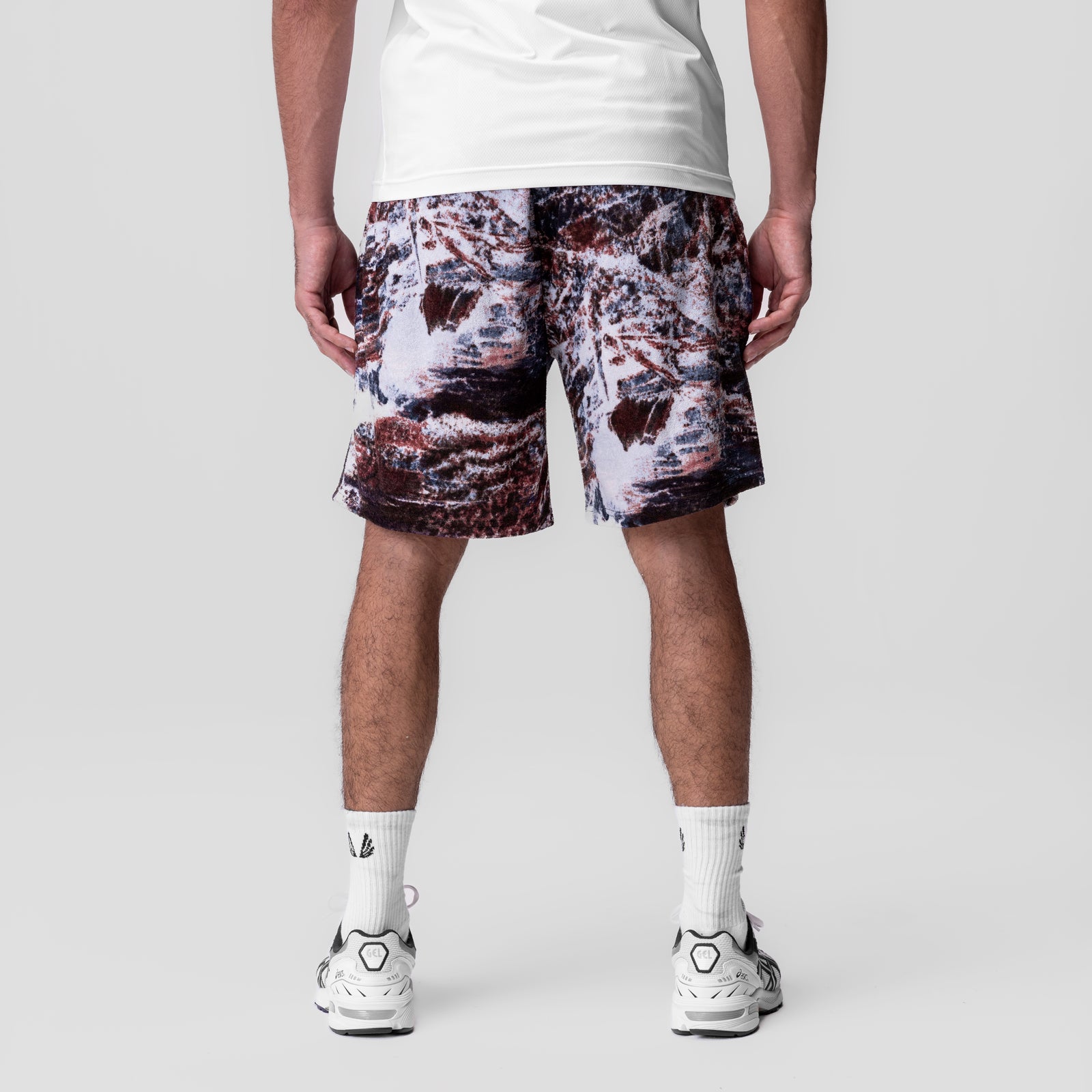 Towel Terry Relaxed Short in Realtree Aspect camo print, back view on model