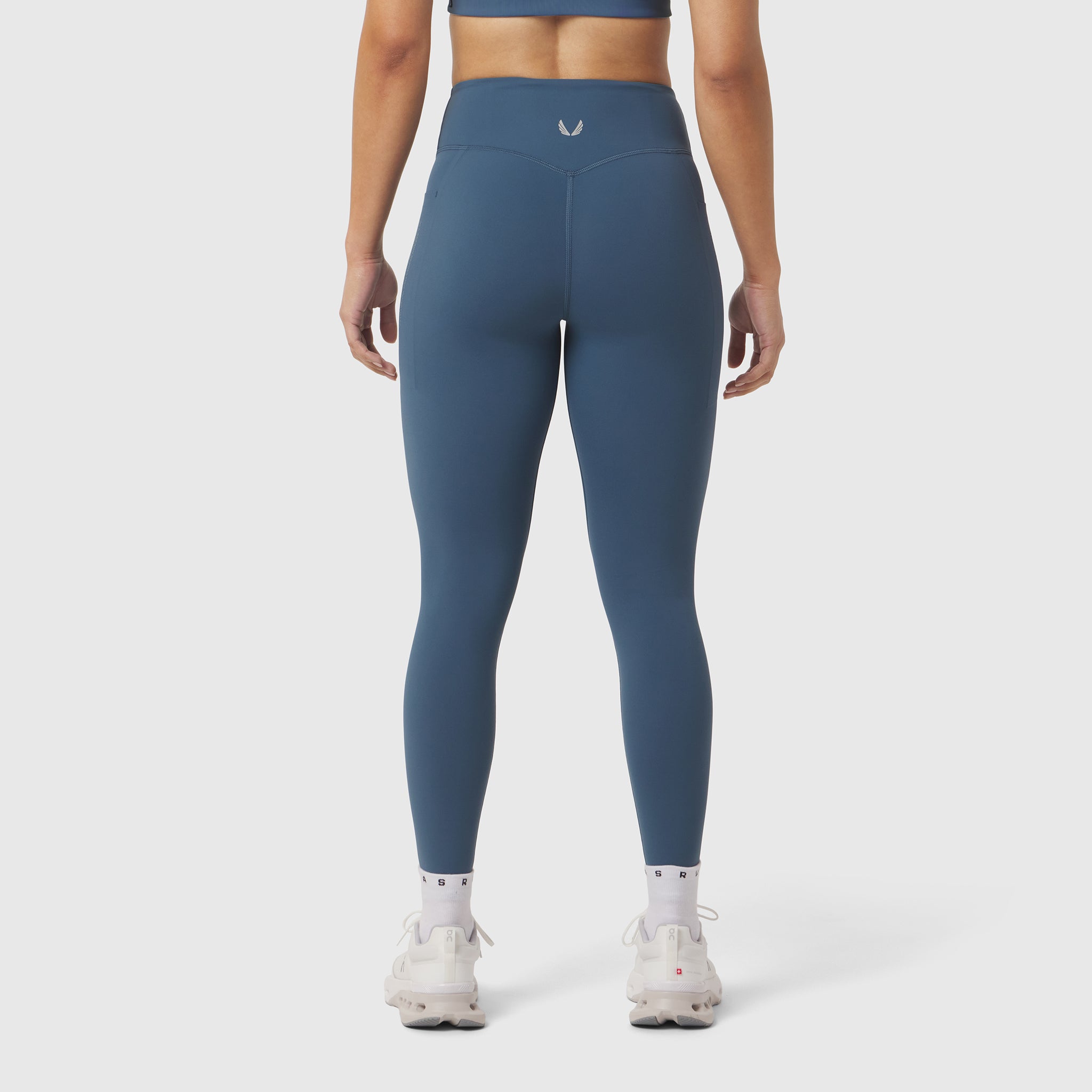 W072 LYCRA® ADAPTIV 4 Pocket Legging in storm blue, back view on model