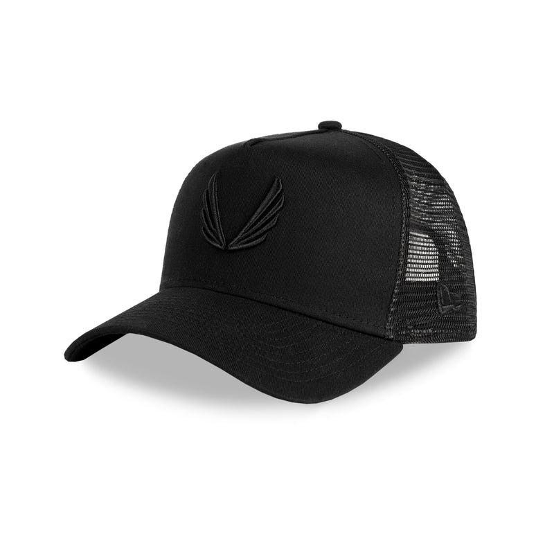 New Era 9Forty A-Frame Trucker Hat - Black/Black “Wings”