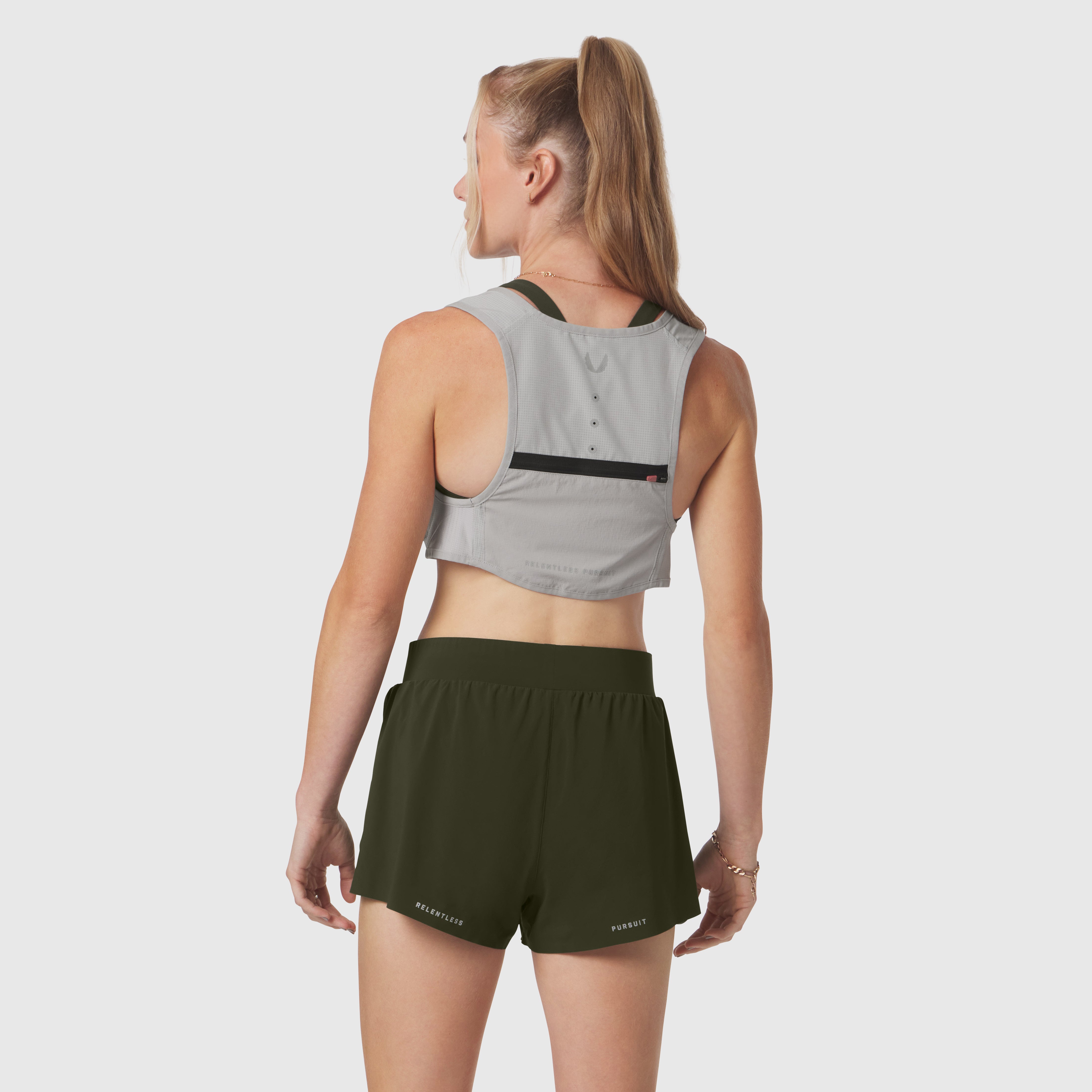 1080 Run Pack in Slate Grey, back view on model