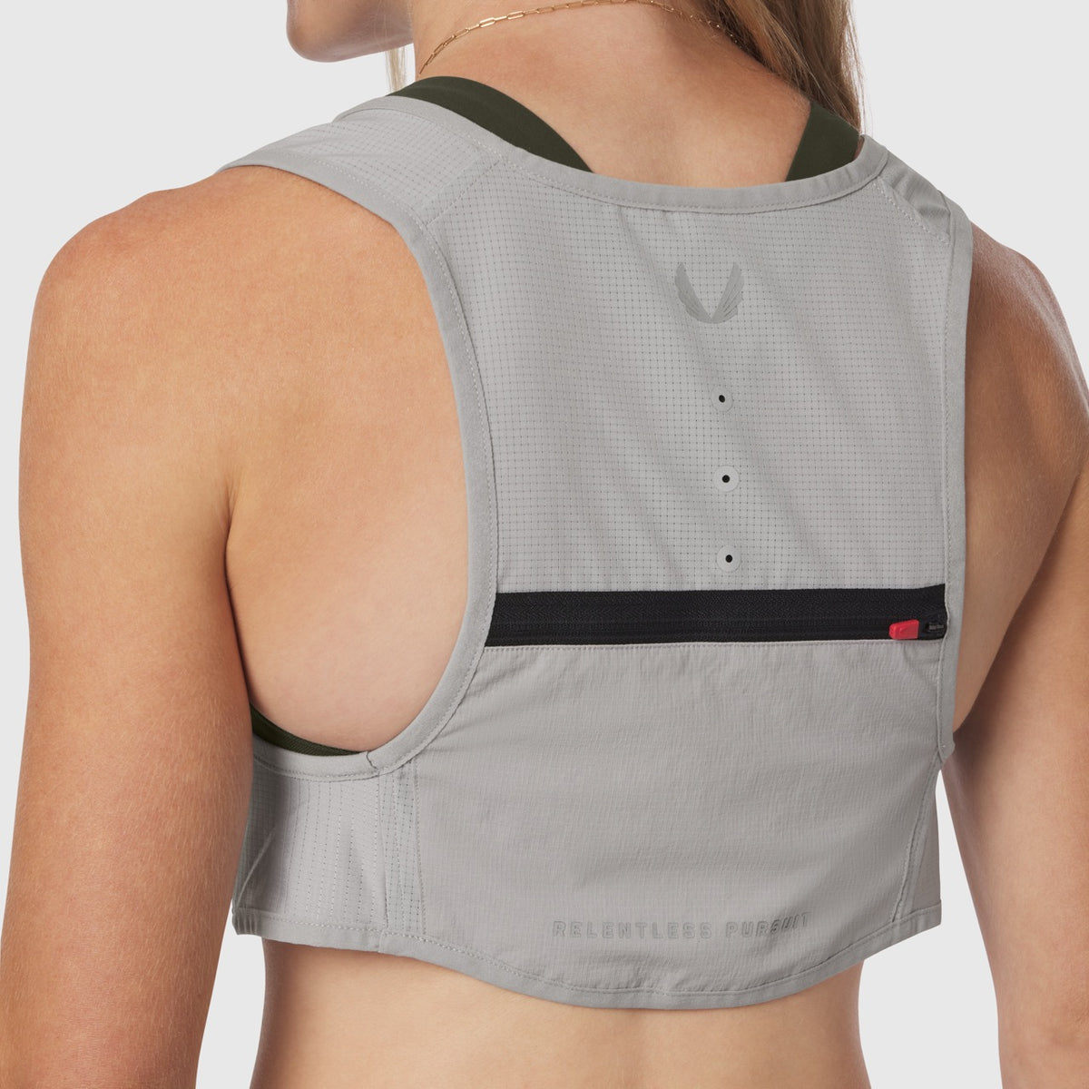 1080 Run Pack in Slate Grey, back view on model