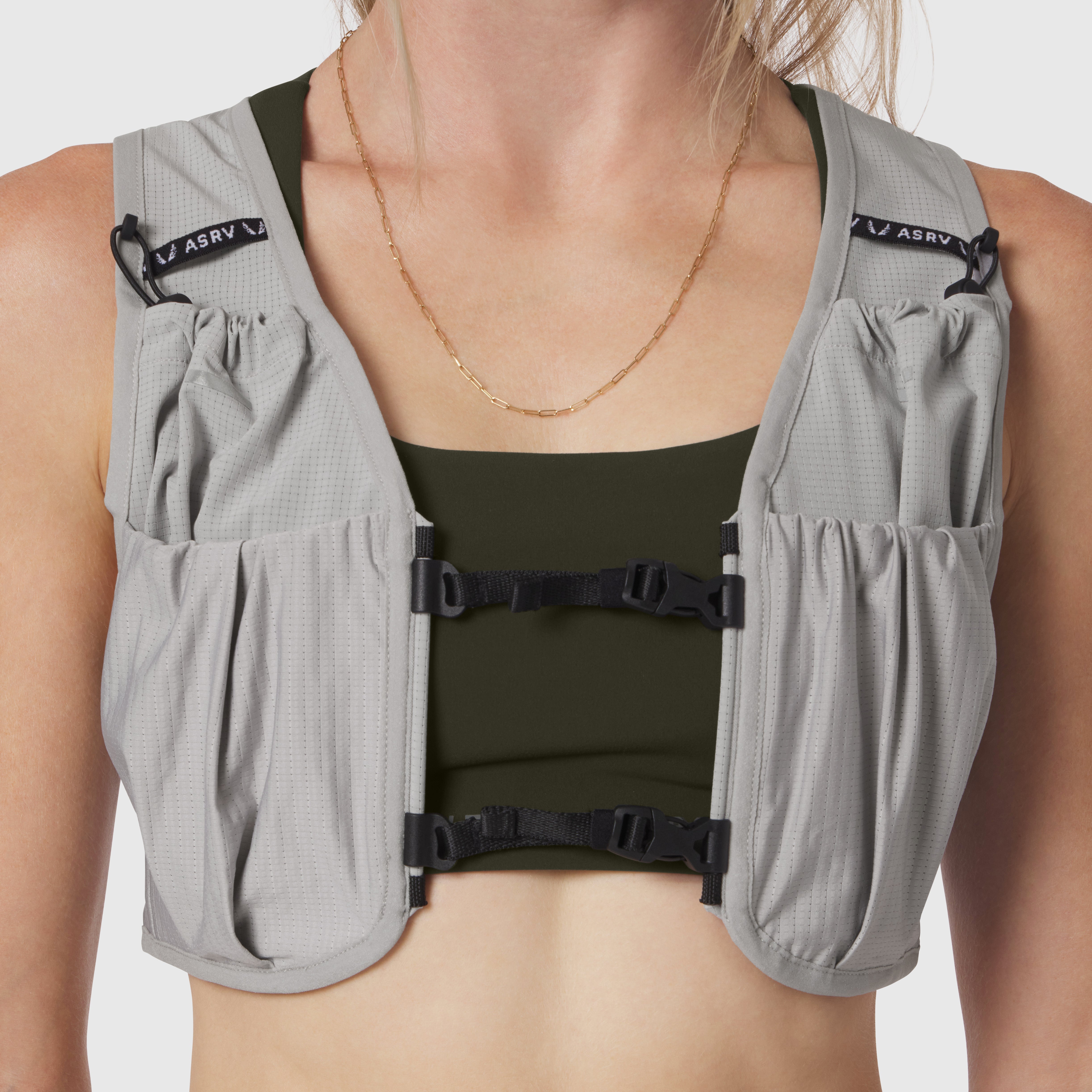 1080 Run Pack in Slate Grey, front view worn by model