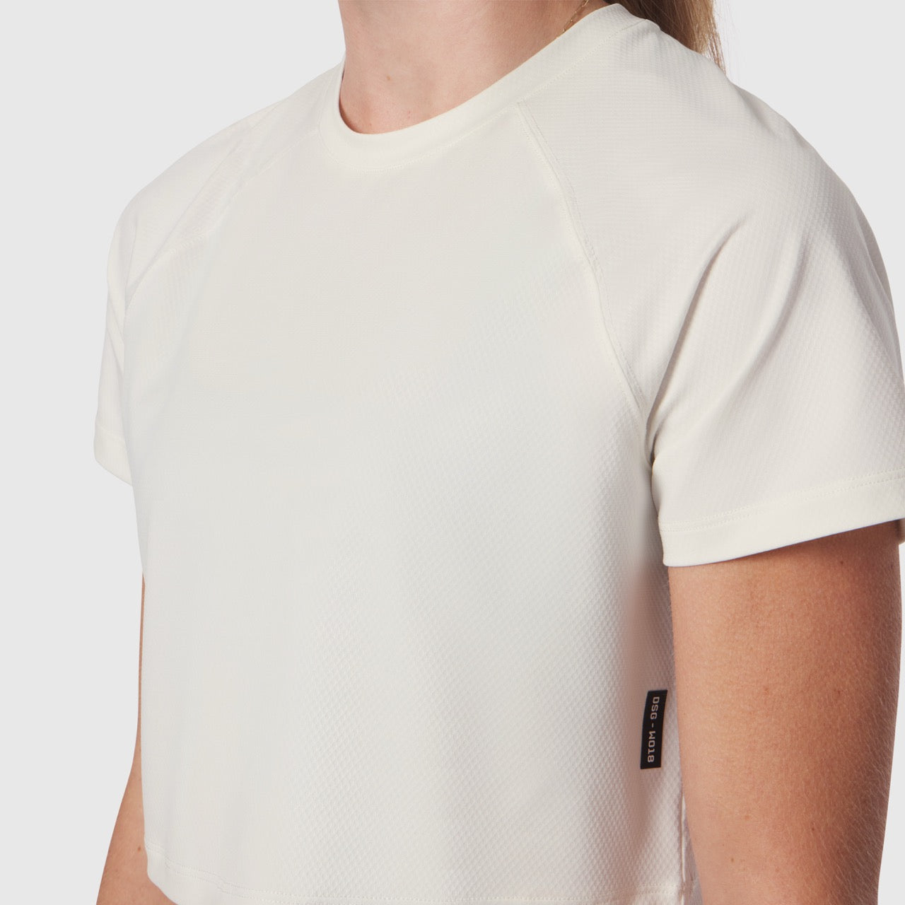 AeroSilver® Cropped Tee in Ivory Cream worn by model, front view