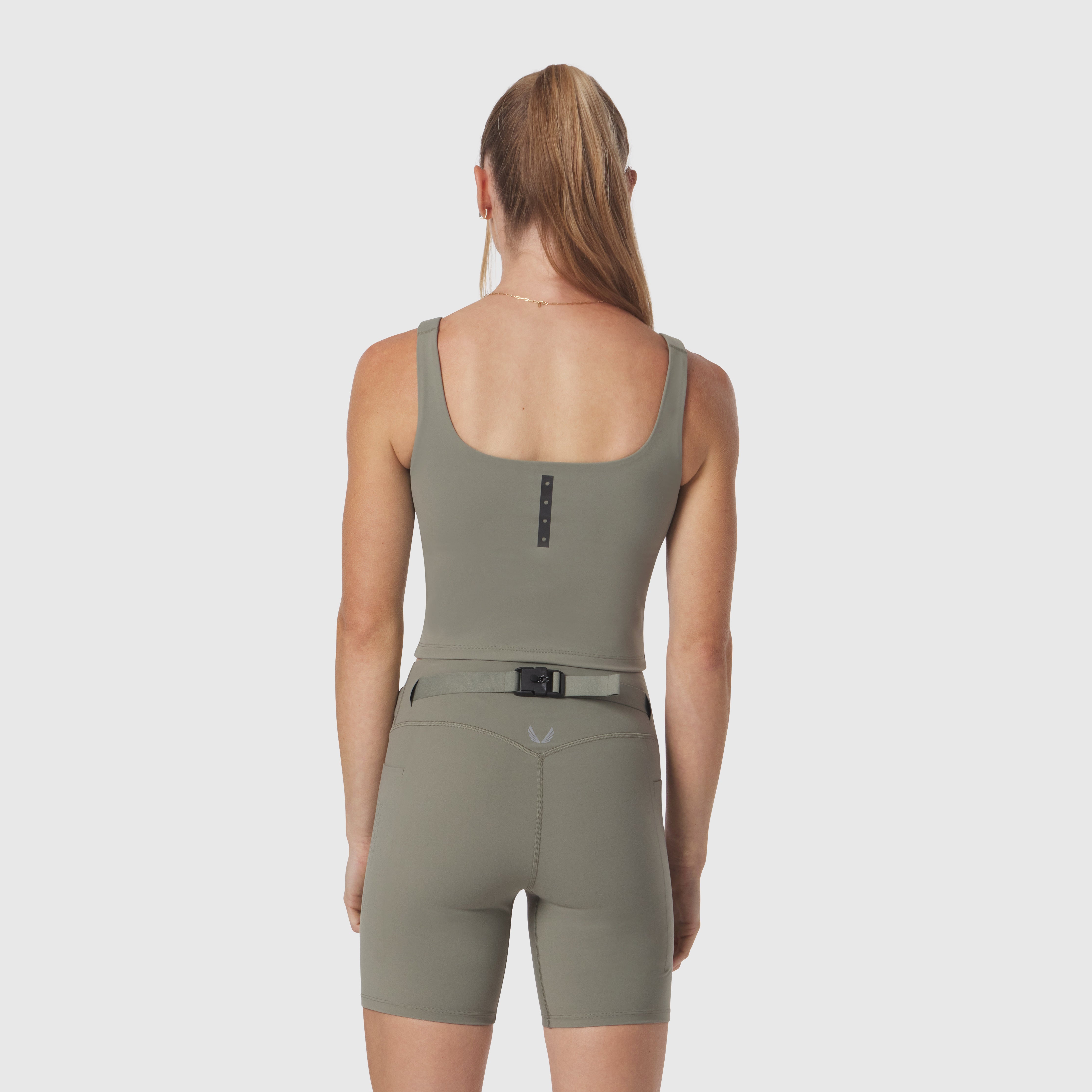 LYCRA® 2-in-1 Tank Top in sage worn by model, back view
