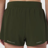Aerotex Side Split Run Short in olive, back view on model