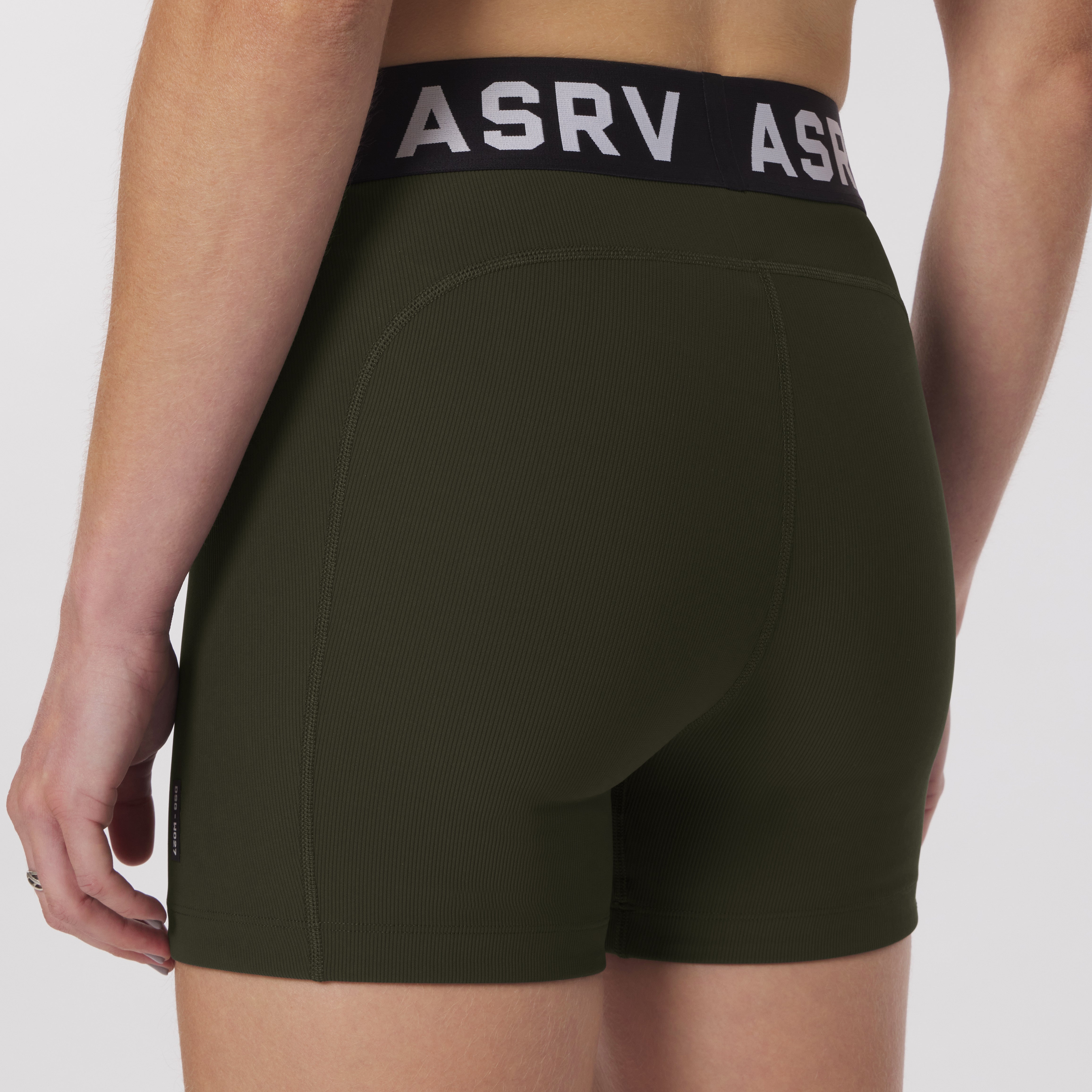 LYCRA® Ribbed Short in olive, worn by model, back view